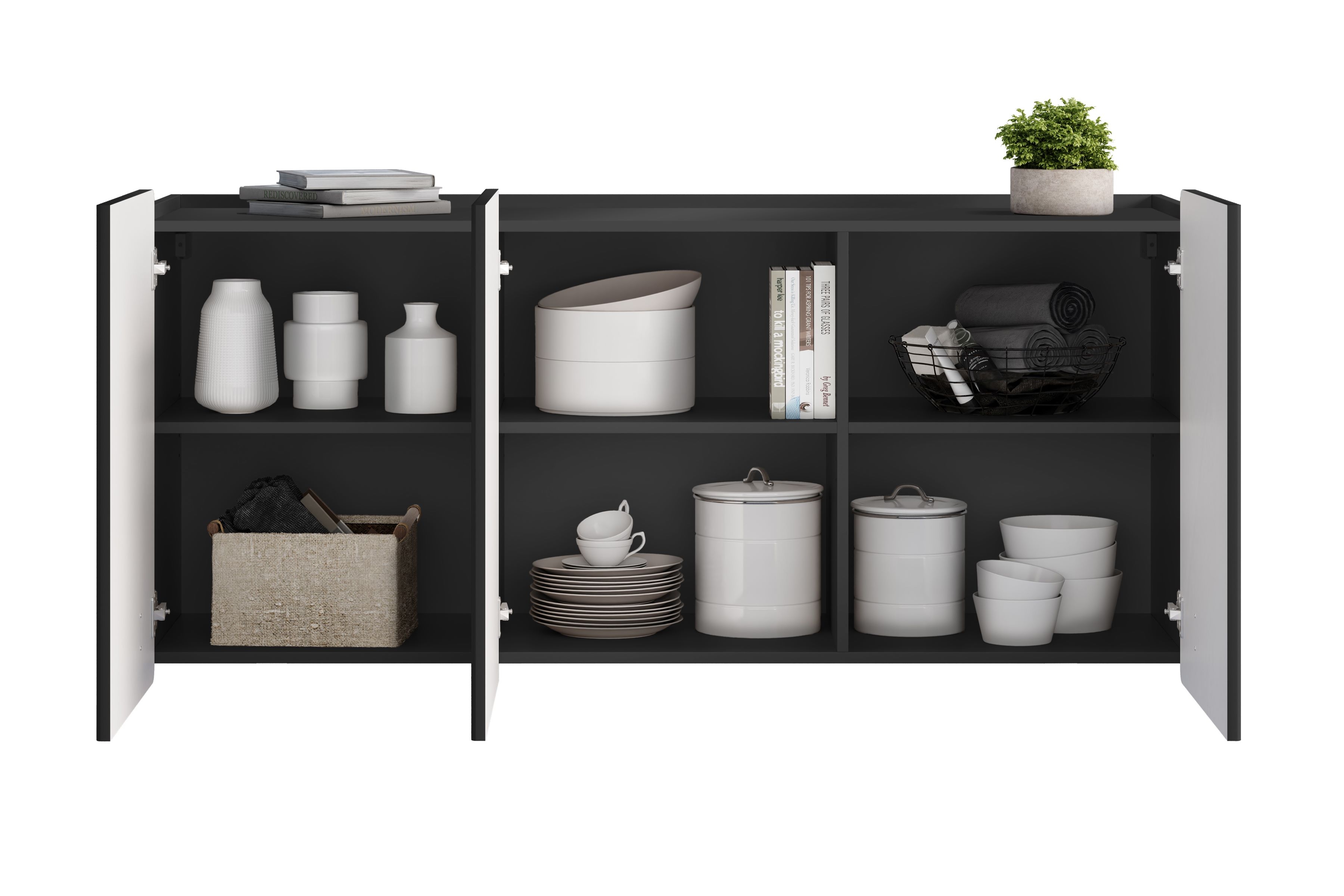 Závěsná komoda Malmi 150 cm - černý mat / černá Komoda Malmi 150 cm závěsná - černá mat / černá