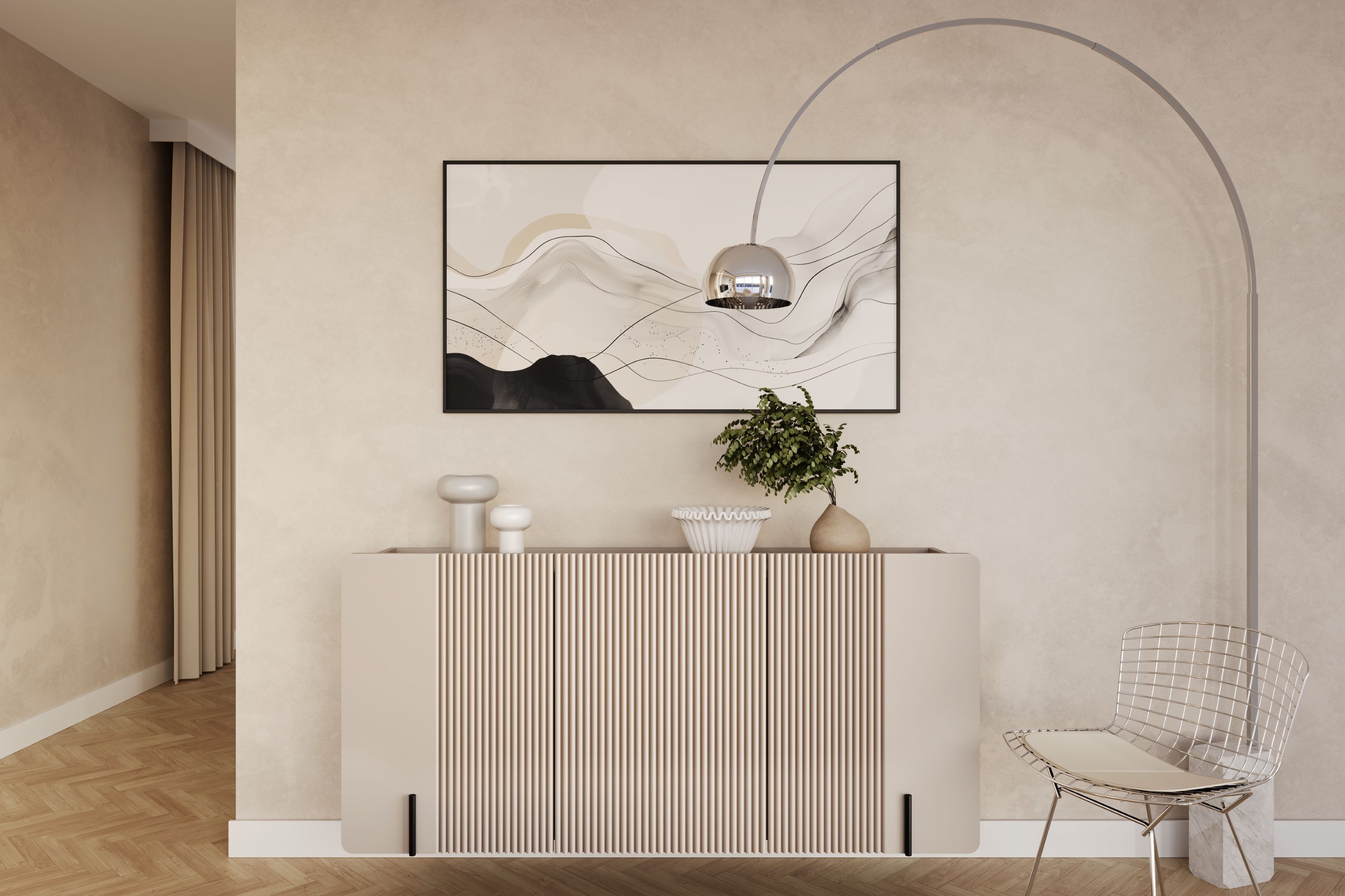 Závěsná komoda Malmi 150 cm - kašmírová / černá Komoda Malmi 150 cm závěsná - kašmír / černá