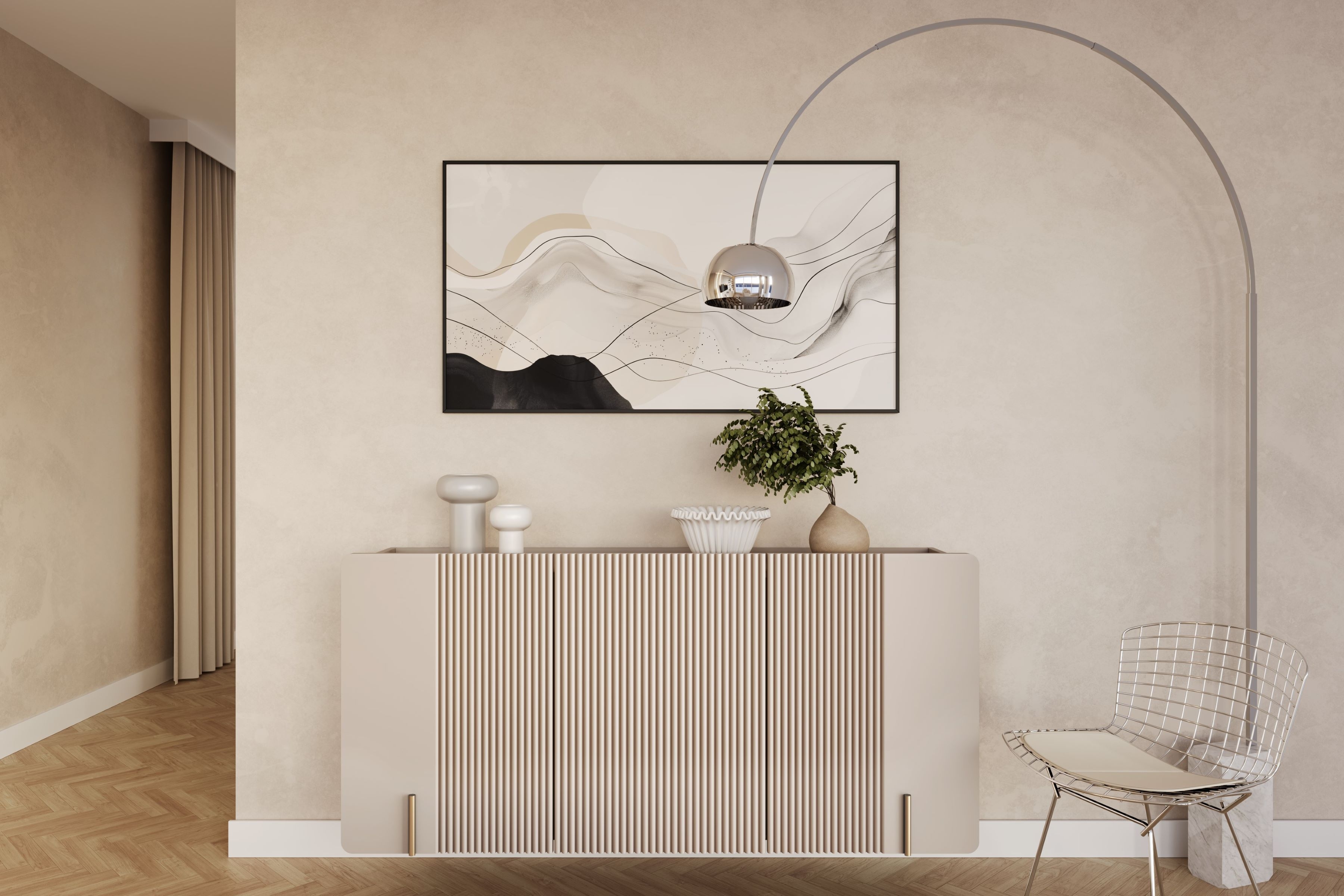 Závěsná komoda Malmi 150 cm - kašmírová / zlatá Komoda Malmi 150 cm závěsná - kašmír / zlatá