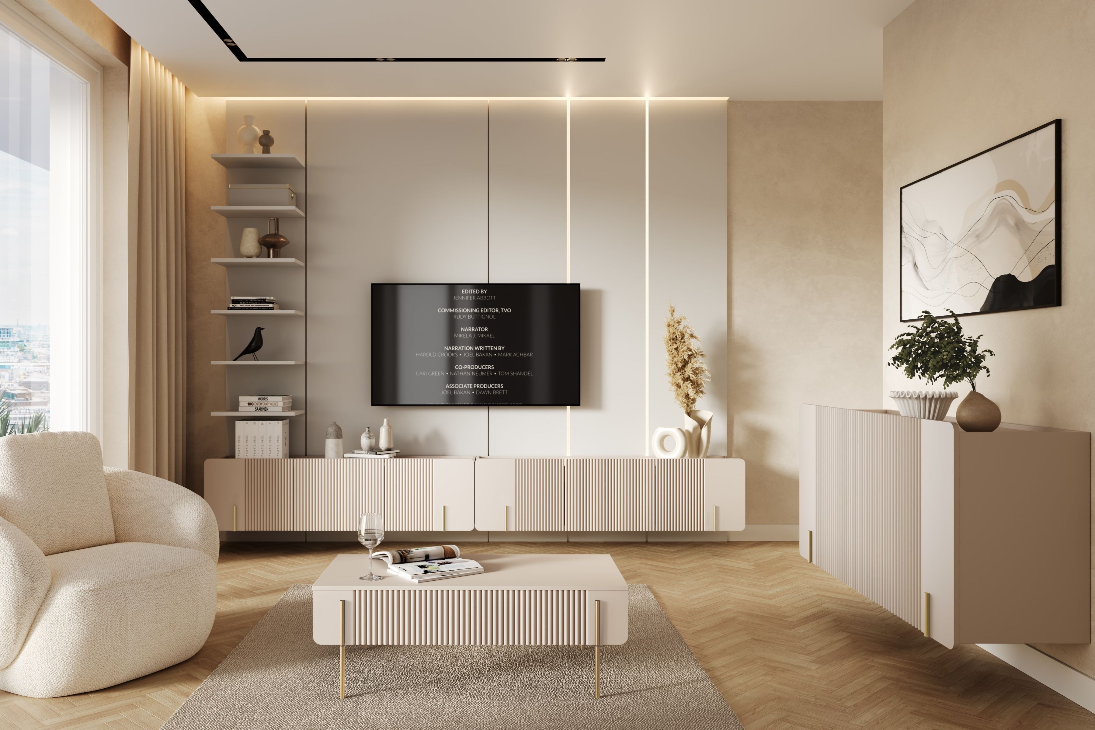 Závěsná komoda Malmi 150 cm - kašmírová / zlatá Komoda Malmi 150 cm závěsná - kašmír / zlatá