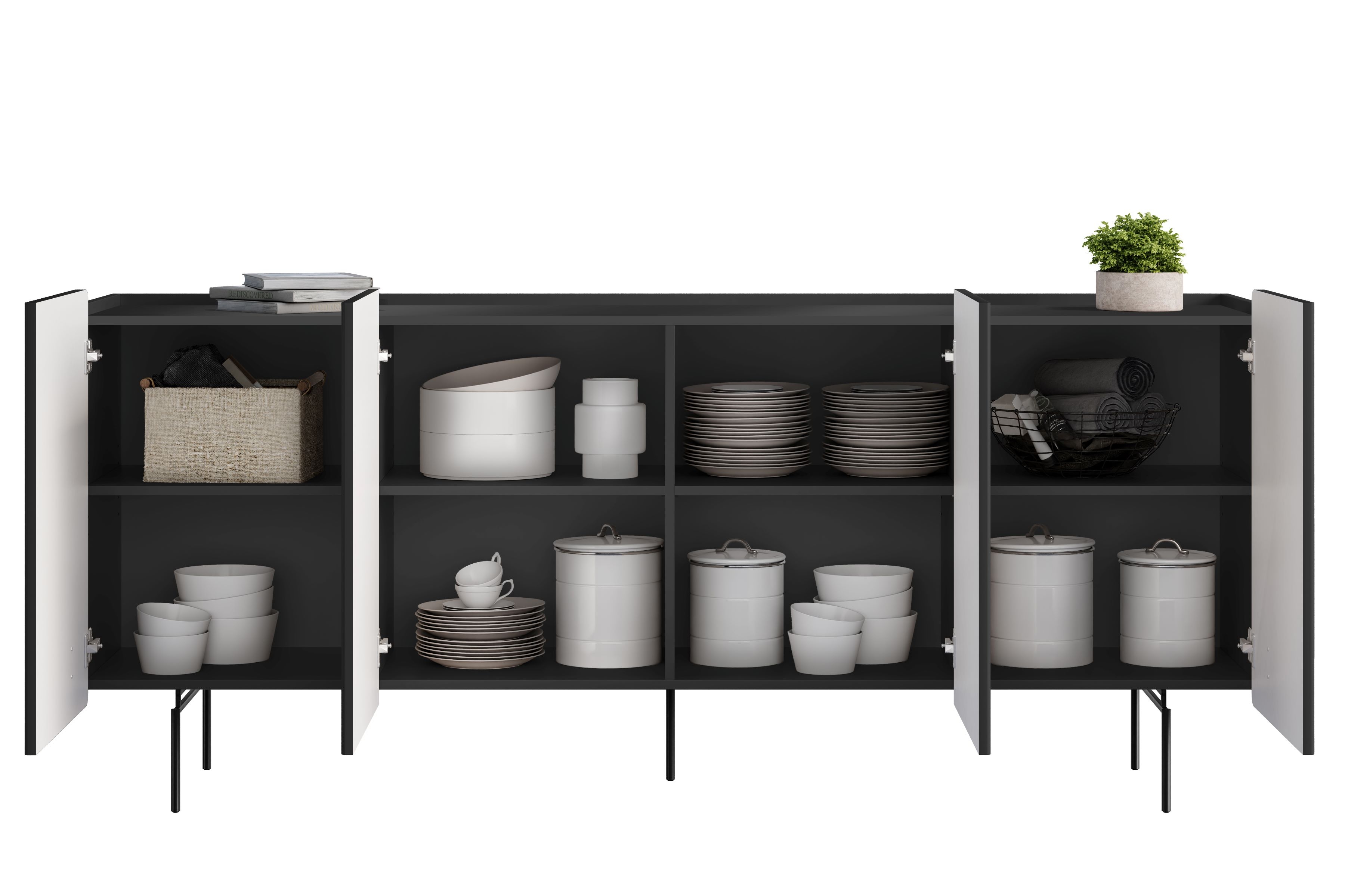 Komoda Malmi 200 cm - černý mat / černé nožky Komoda Malmi 200 cm - černá mat / černá nozki