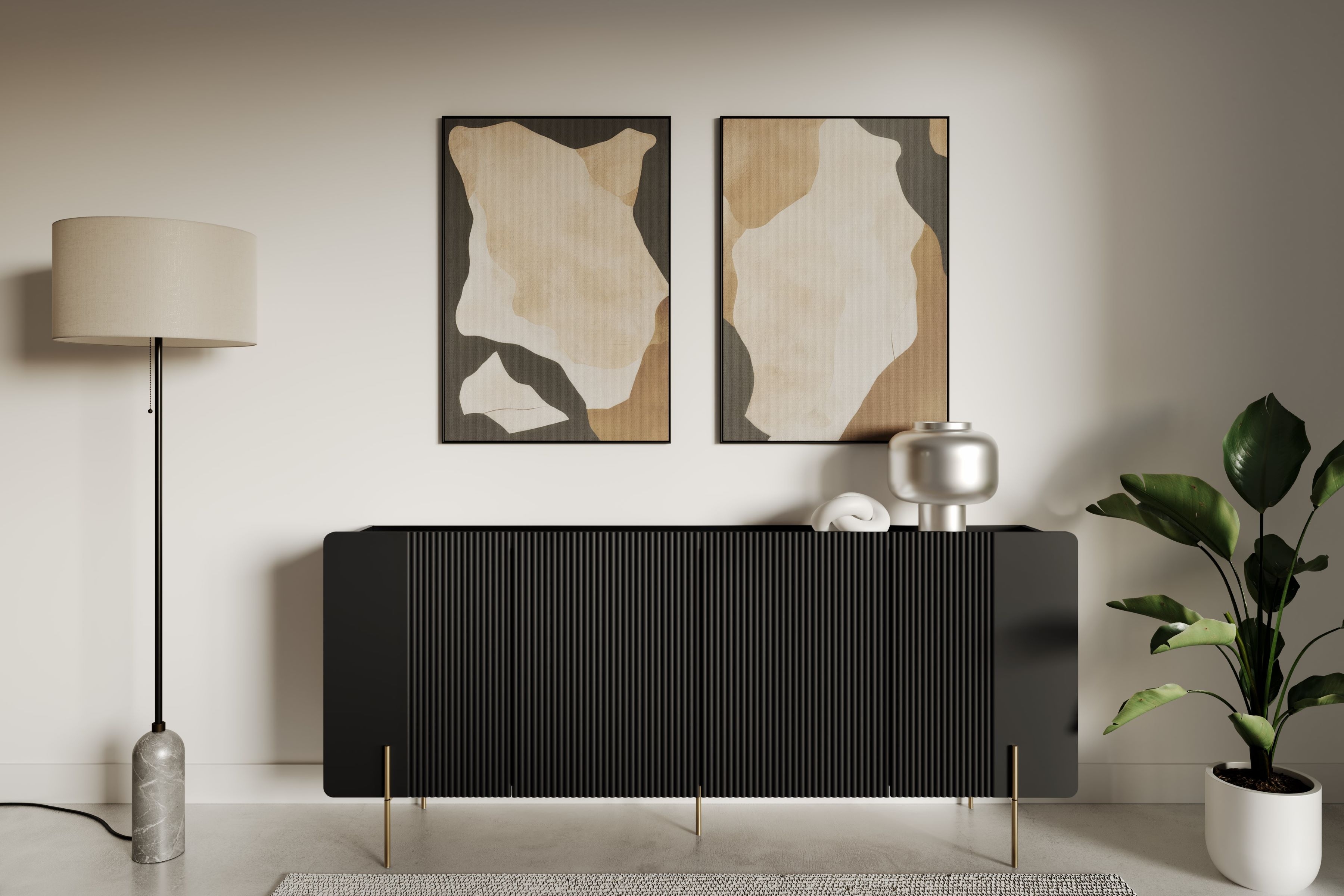 Komoda Malmi 200 cm - černý mat / zlaté nožky Komoda Malmi 200 cm - černá mat / zlote nozki