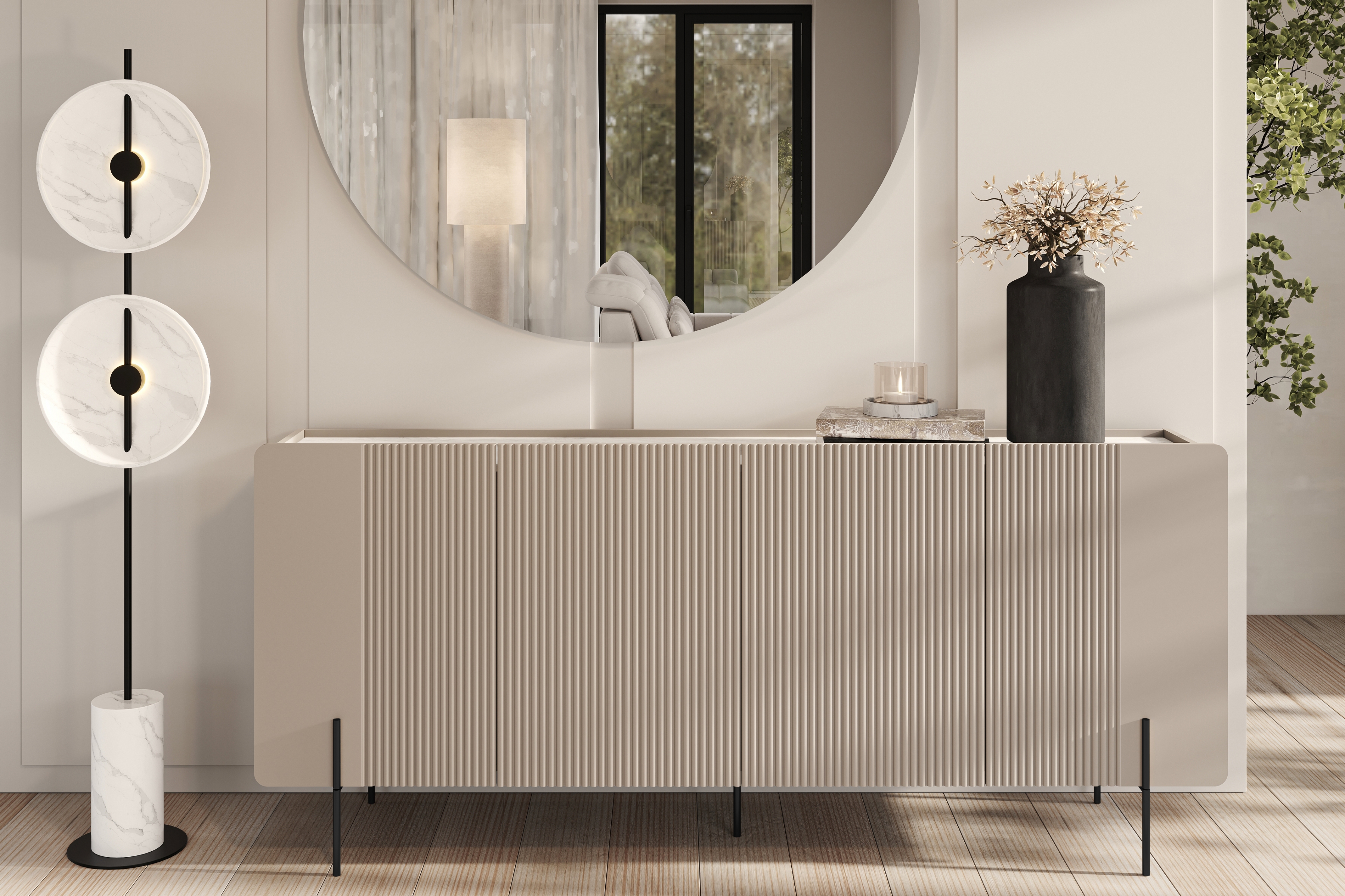 Komoda Malmi 200 cm - kašmírová / crema bianca / čierna Komoda Malmi 200 cm - kašmír / crema bianca / čierny nozki