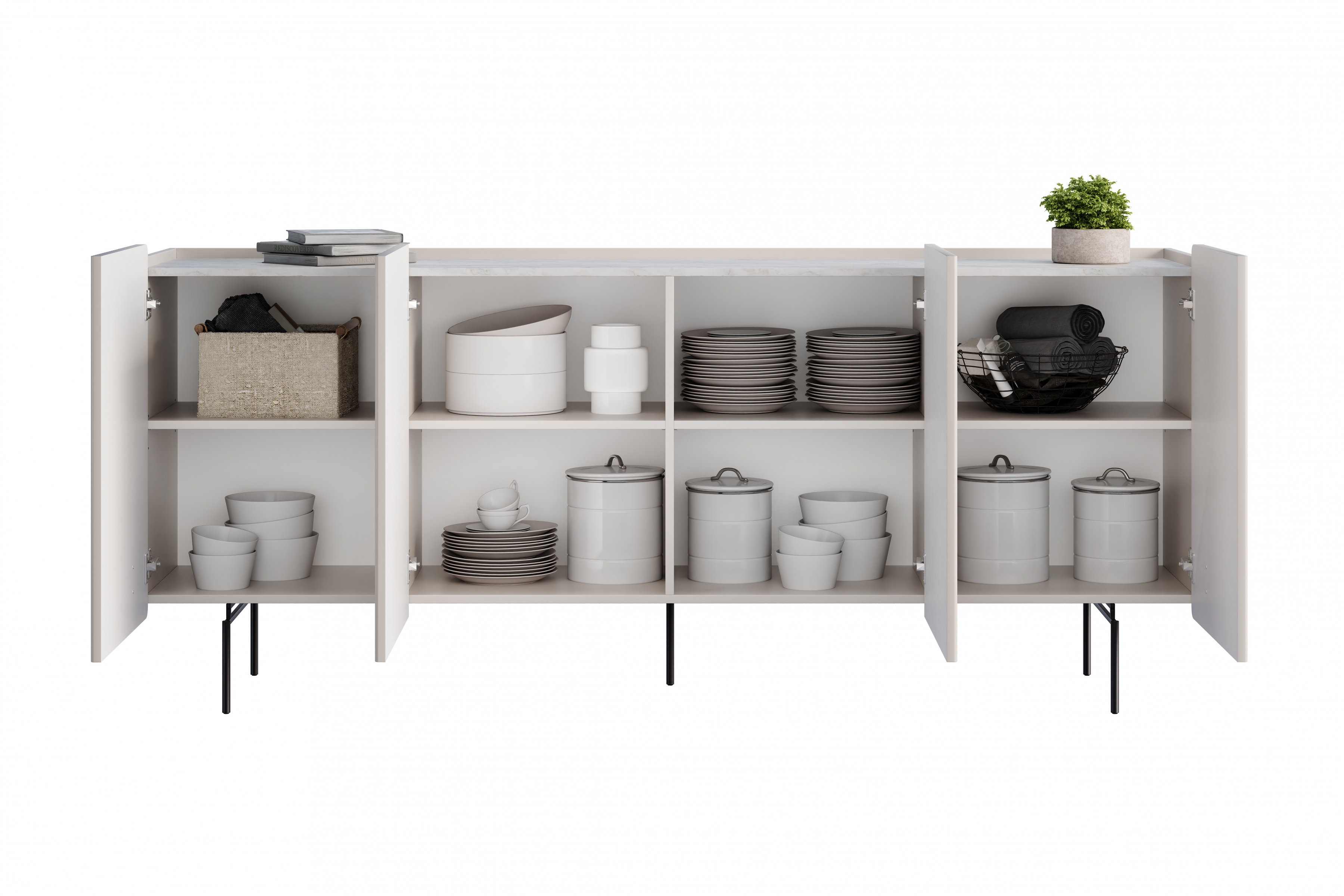 Komoda Malmi 200 cm - kašmírová / crema bianca / čierna Komoda Malmi 200 cm - kašmír / crema bianca / čierny nozki