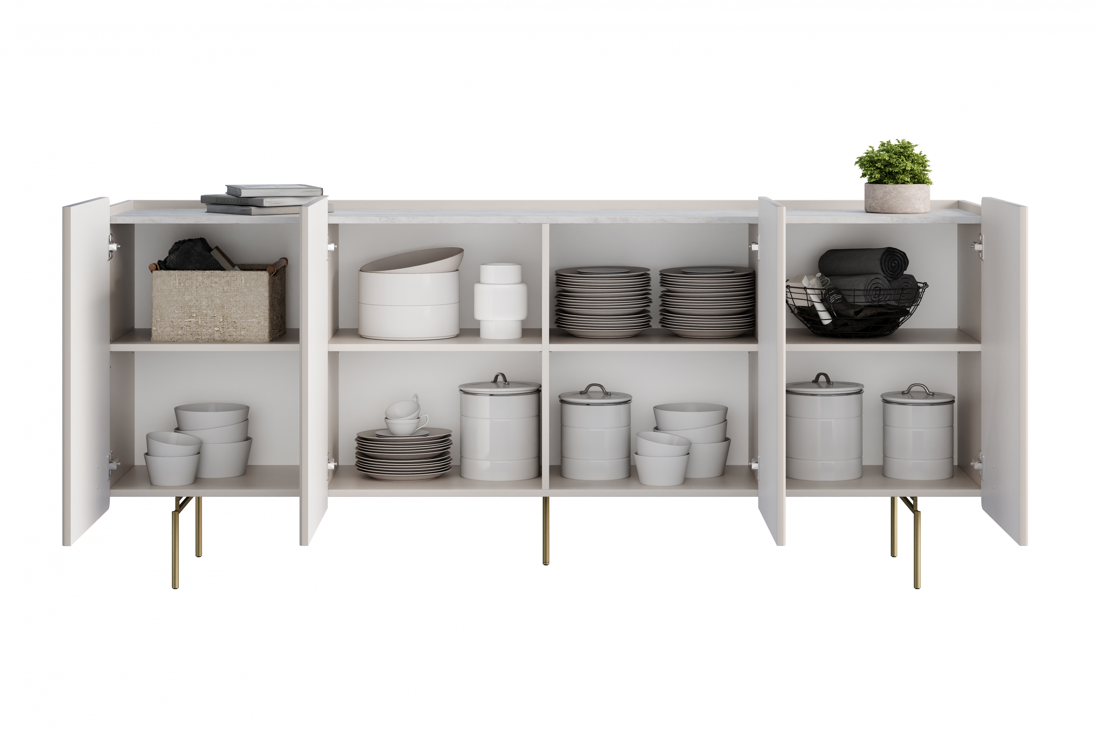 Komoda Malmi 200 cm - kašmírová / crema bianca / zlatá Komoda Malmi 200 cm - kašmír / crema bianca / zlote nozki