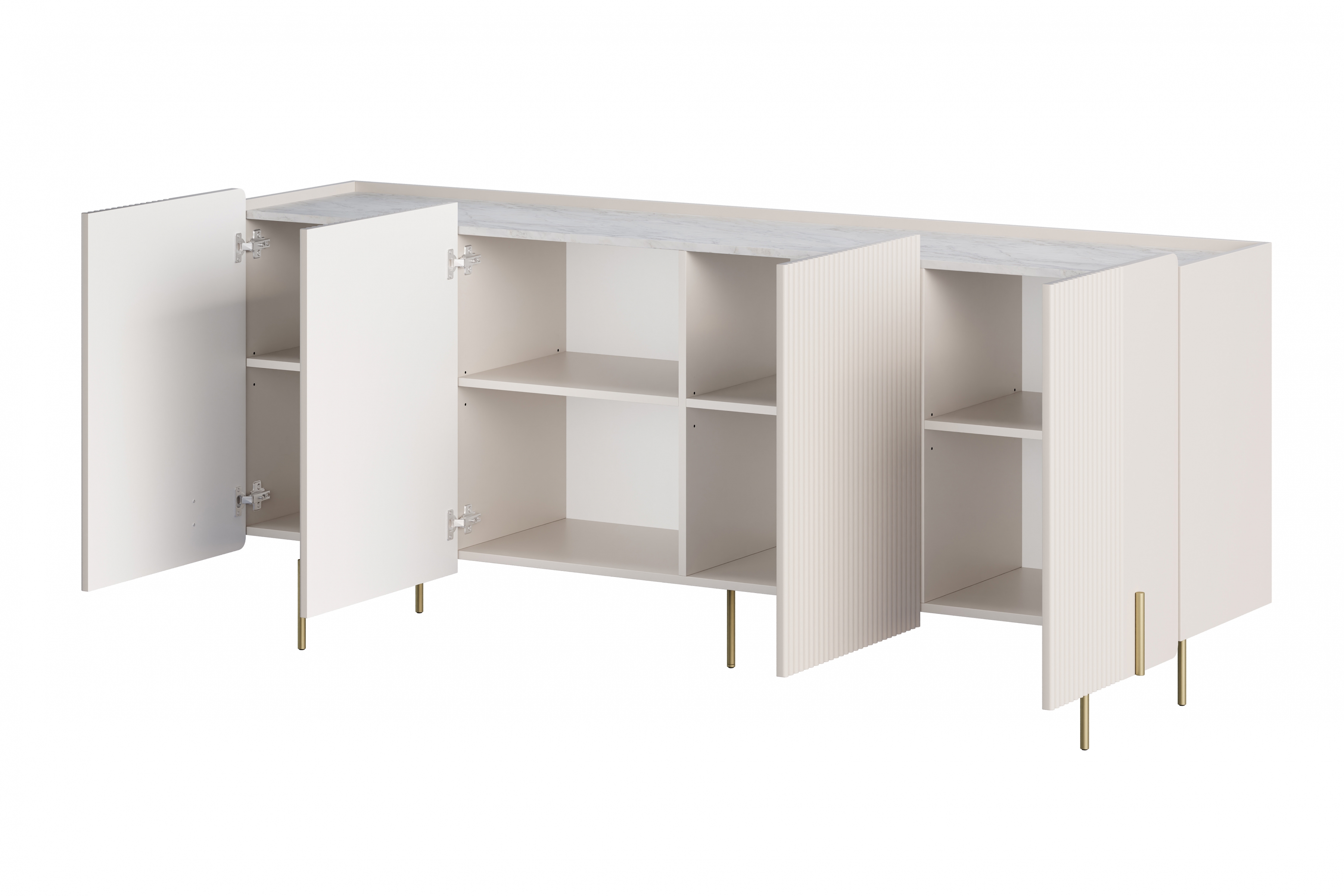 Komoda Malmi 200 cm - kašmírová / crema bianca / zlatá Komoda Malmi 200 cm - kašmír / crema bianca / zlote nozki