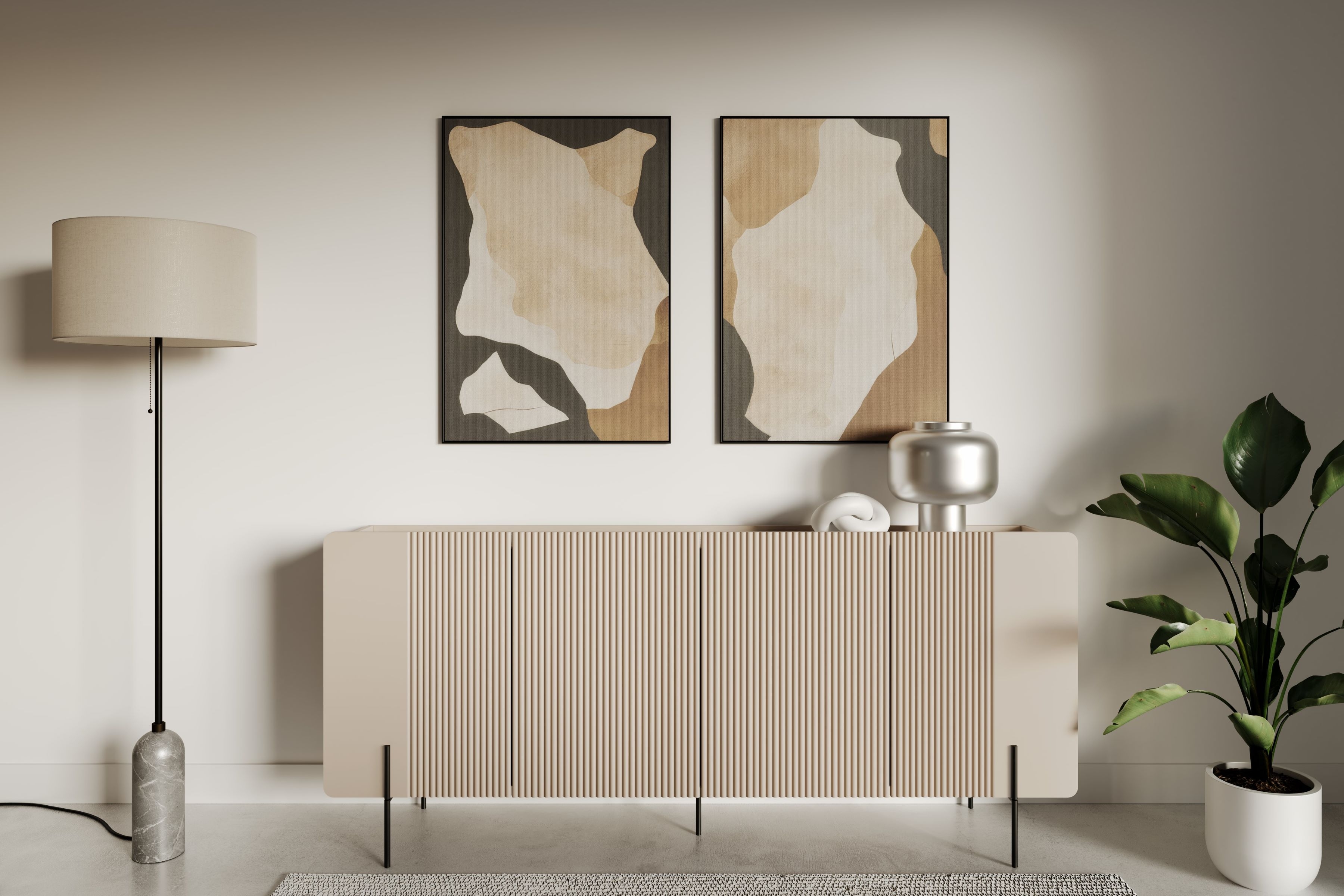 Komoda Malmi 200 cm - kašmírová / černé nožky Komoda Malmi 200 cm - kašmír / černá nozki