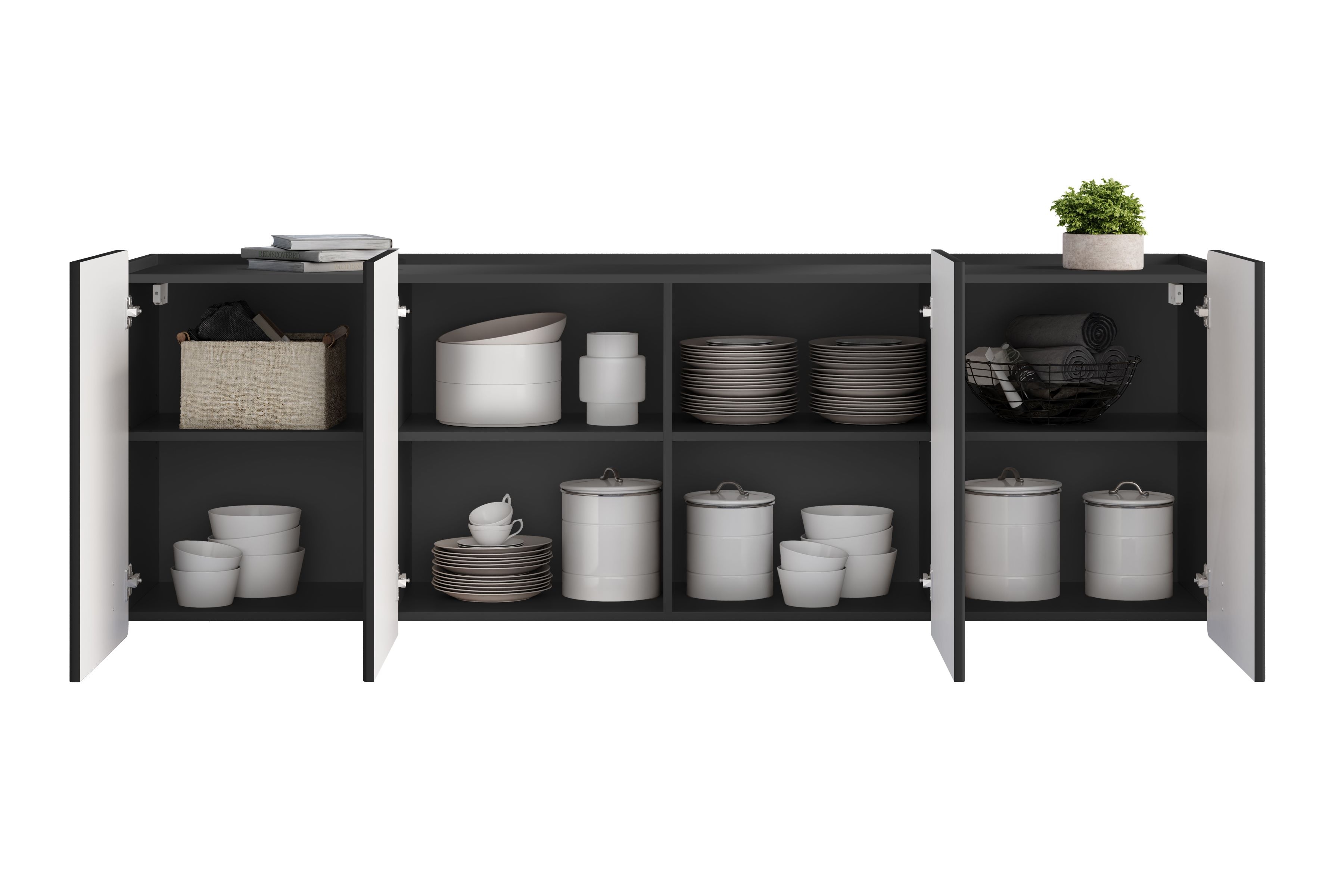 Závěsná komoda Malmi 200 cm - černý mat / černá Komoda Malmi 200 cm závěsná - černá mat / černá