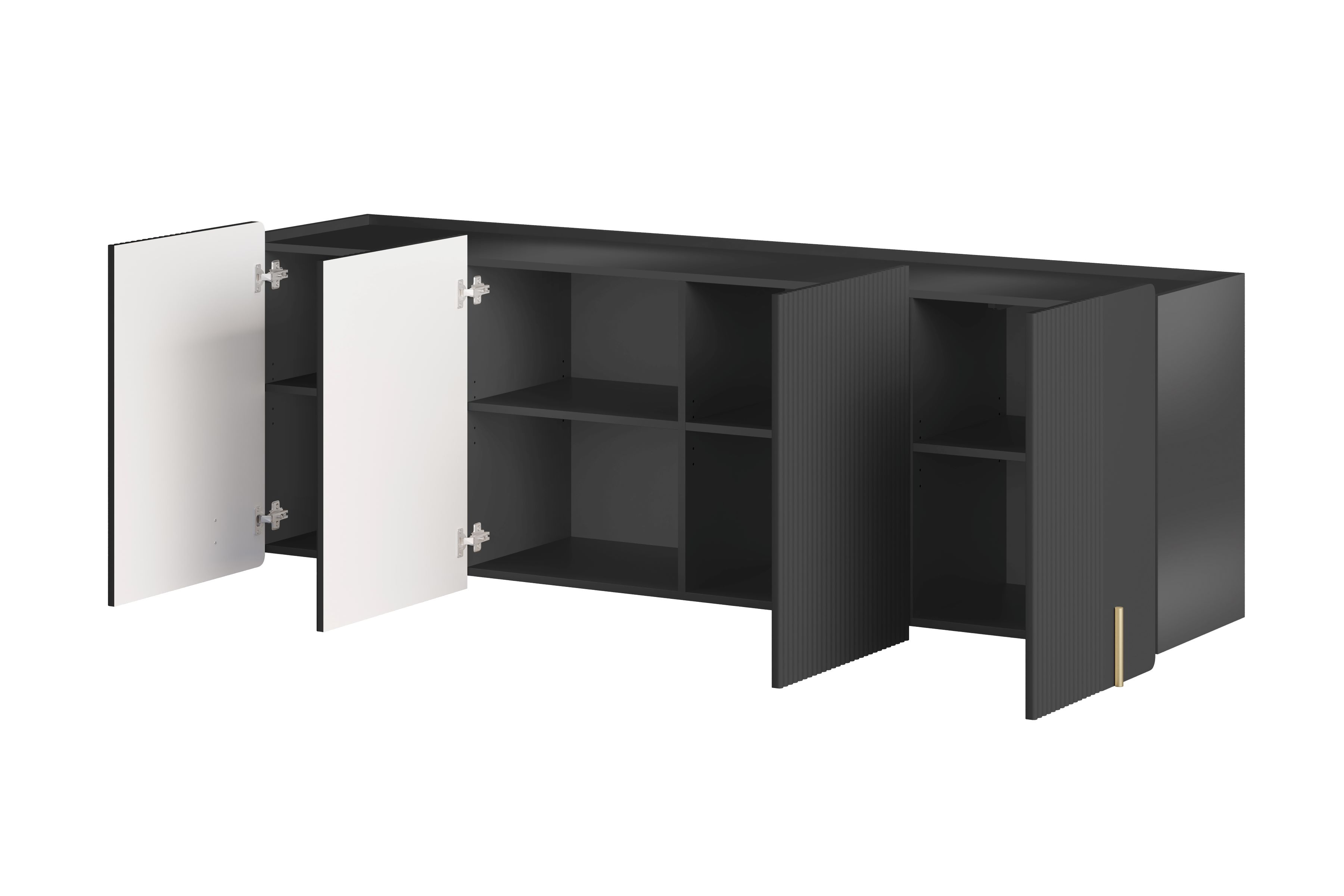 Závěsná komoda Malmi 200 cm - černý mat / zlatá Komoda Malmi 200 cm závěsná - černá mat / zlatá