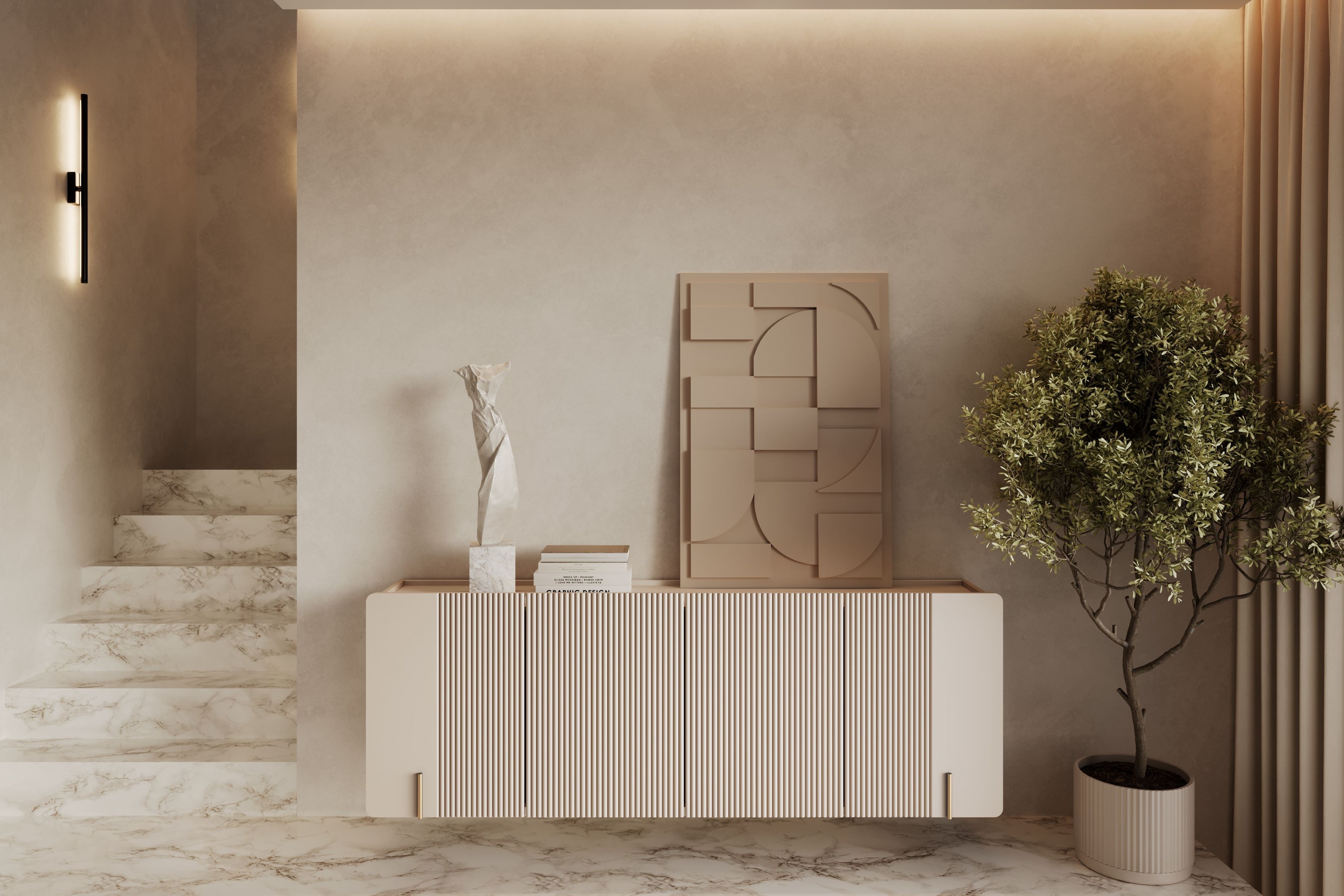 Závěsná komoda Malmi 200 cm - kašmírová / zlatá Komoda Malmi 200 cm závěsná - kašmír / zlatá