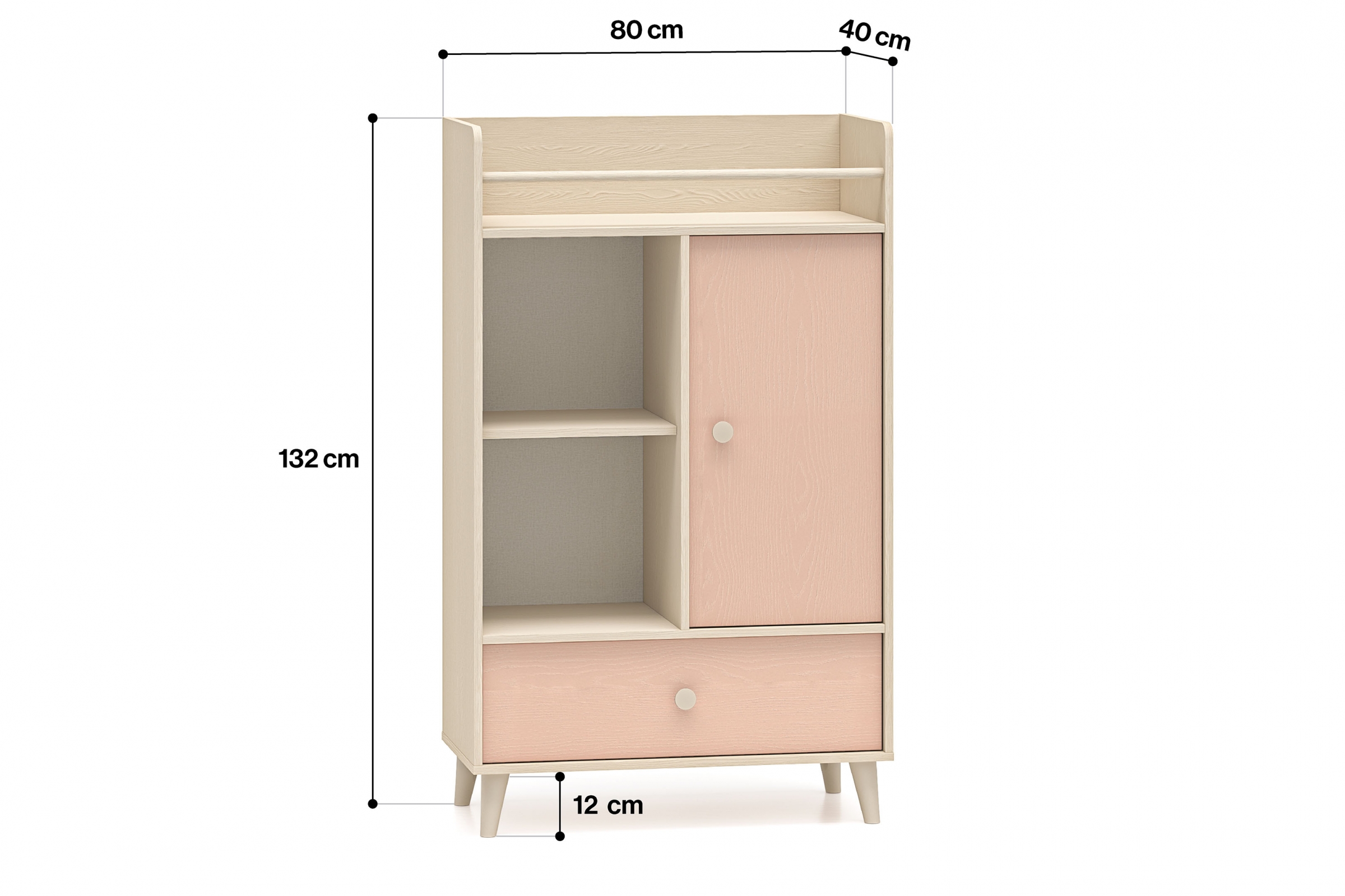 Dětská komoda Marla se zásuvkou 80 cm - pouštní písek / růžová Komoda Marla 80 cm z szuflada - piasek pustyni / millenial pink