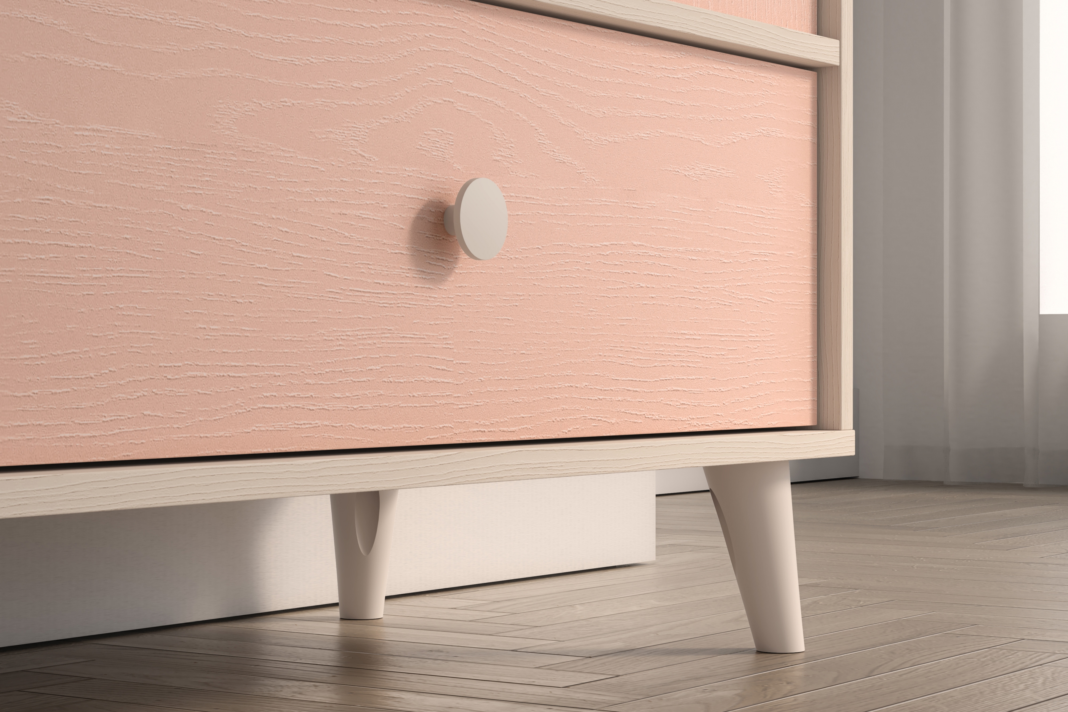 Dětská komoda Marla se zásuvkou 80 cm - pouštní písek / růžová Komoda Marla 80 cm z szuflada - piasek pustyni / millenial pink