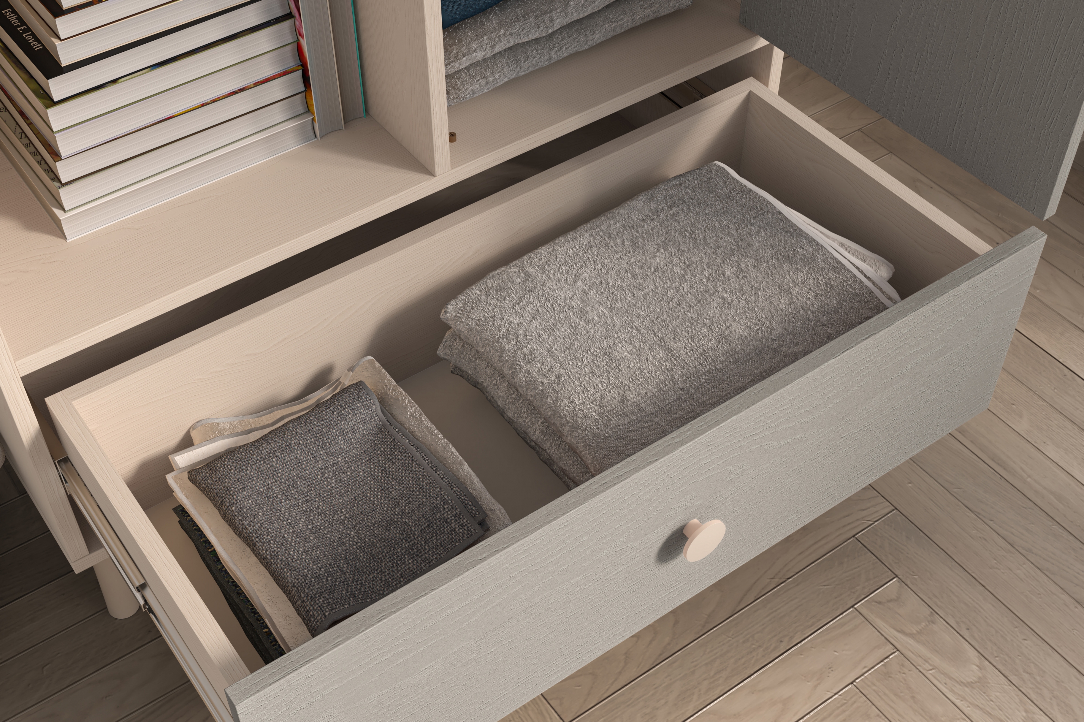 Dětská komoda Marla se zásuvkou 80 cm - pouštní písek / šedá pallad Komoda Marla 80 cm z szuflada - piasek pustyni / šedá pallad