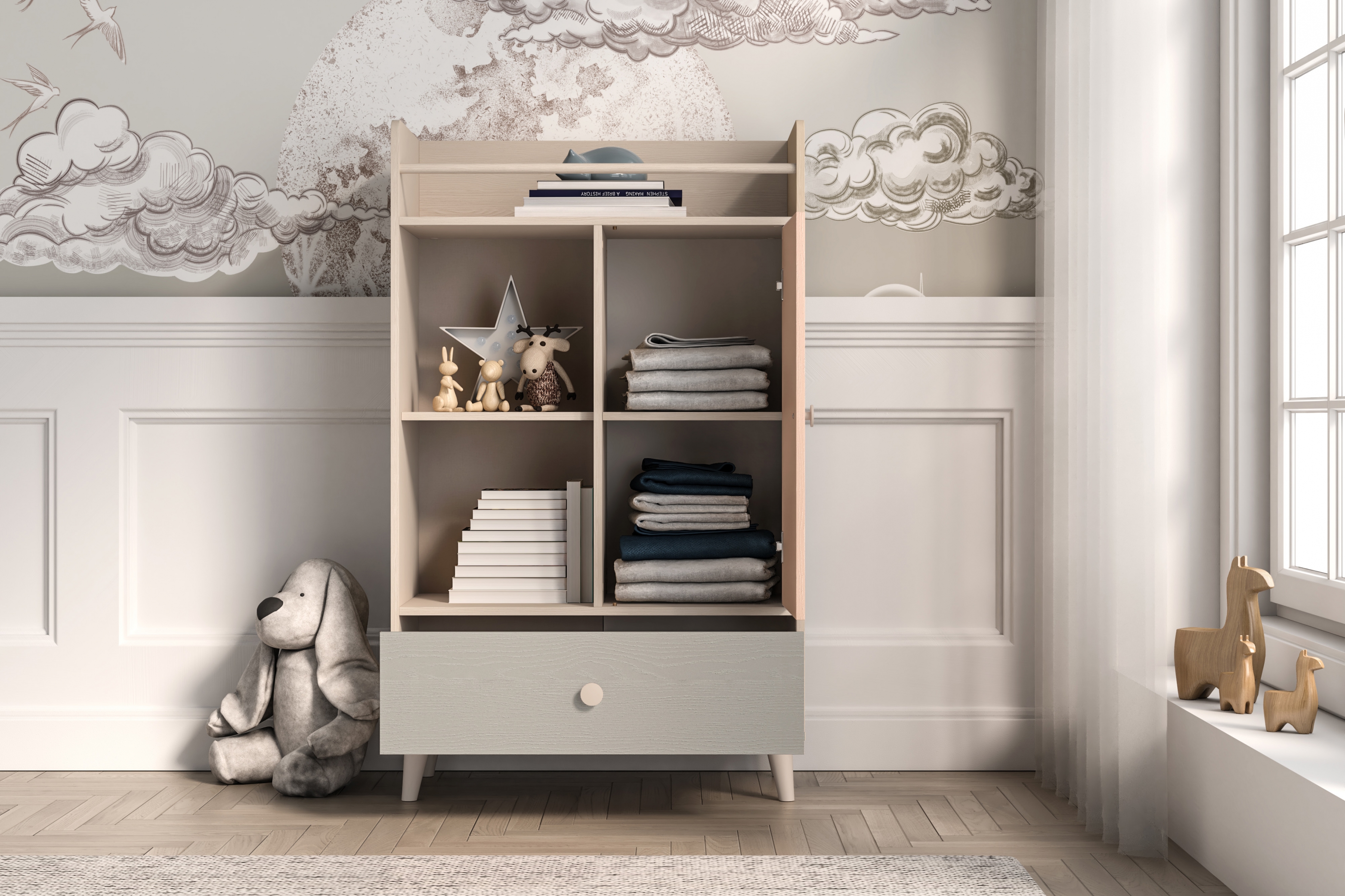 Dětská komoda Marla se zásuvkou 80 cm - pouštní písek / šedá pallad Komoda Marla 80 cm z szuflada - piasek pustyni / šedá pallad