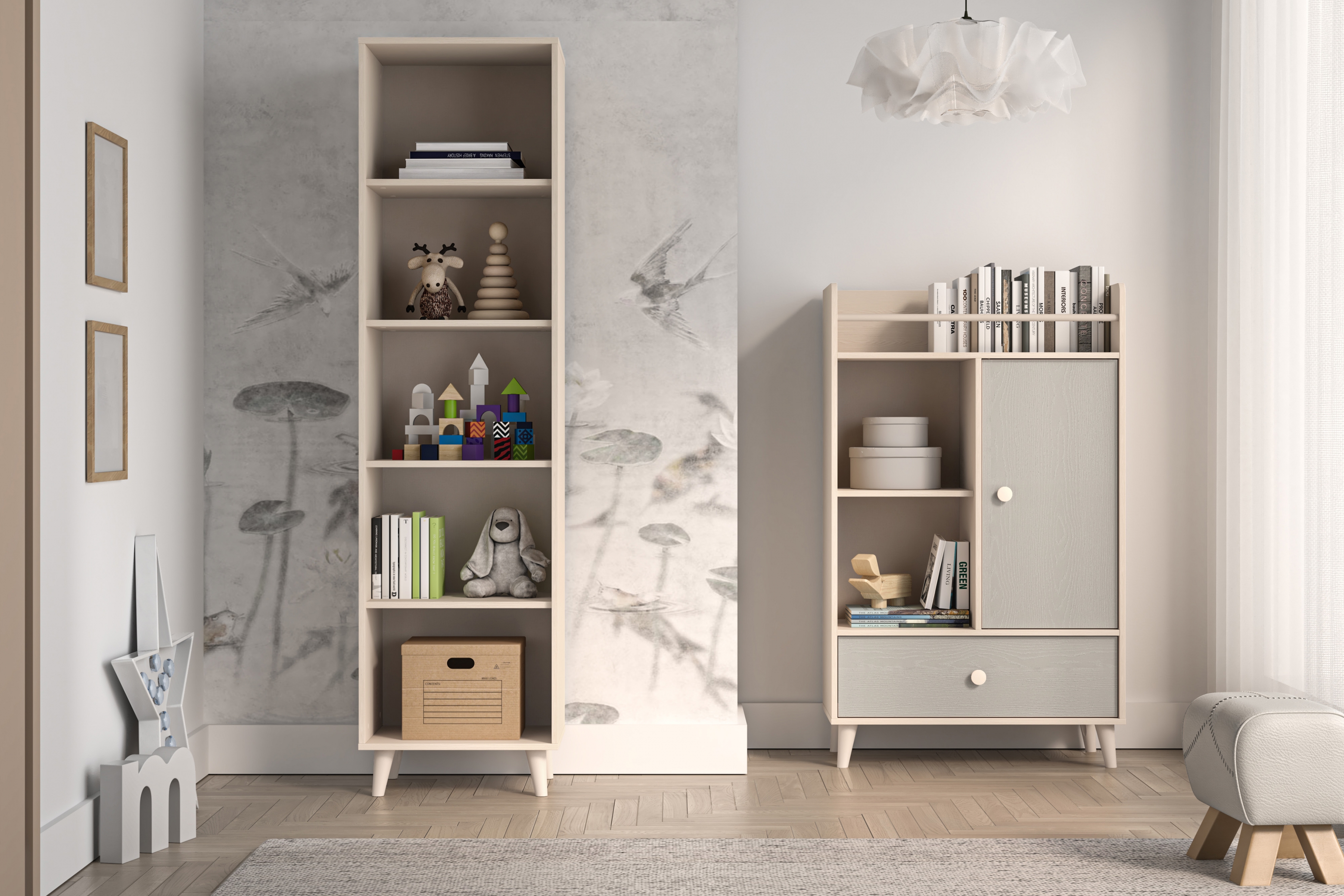 Dětská komoda Marla se zásuvkou 80 cm - pouštní písek / šedá pallad Komoda Marla 80 cm z szuflada - piasek pustyni / šedá pallad