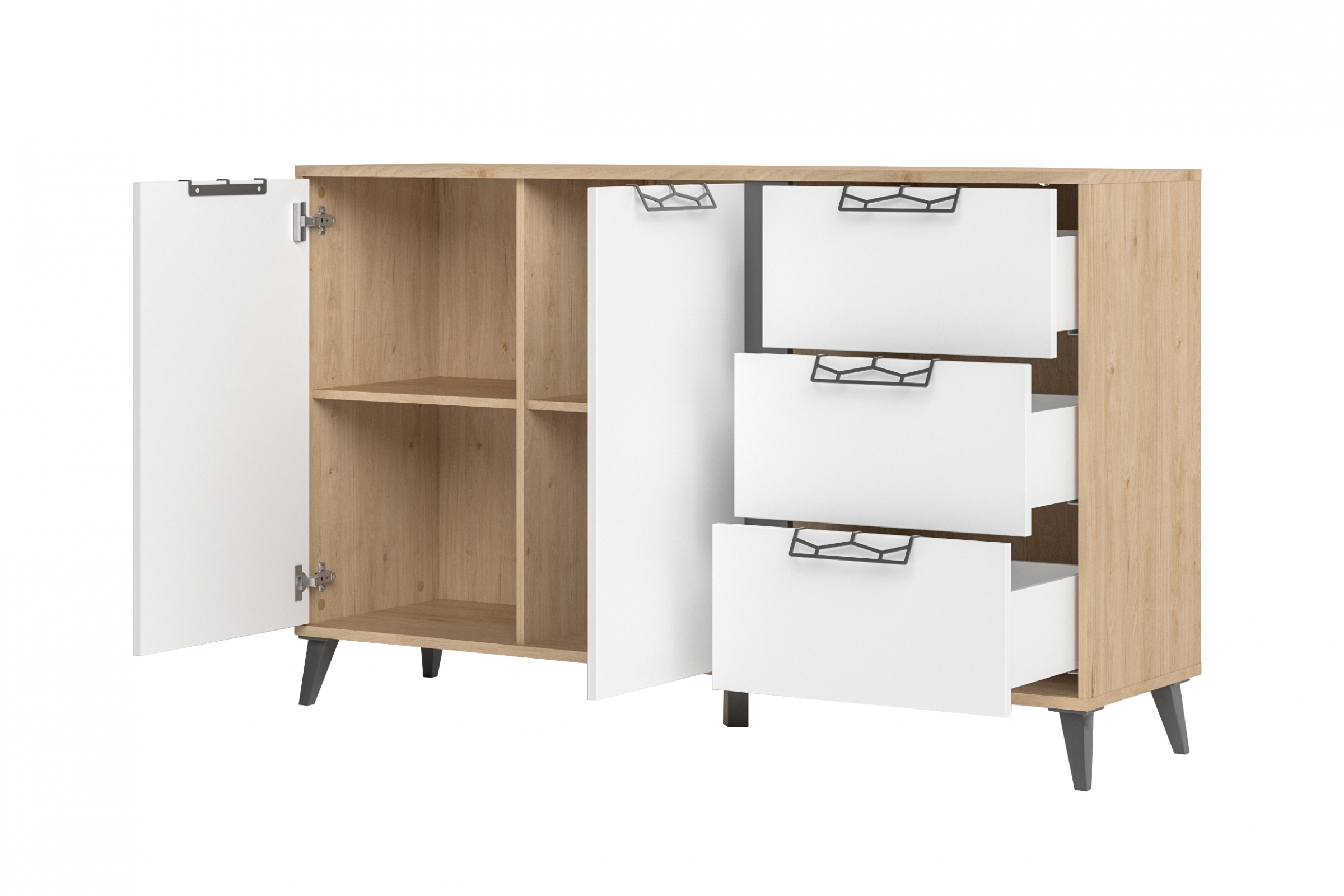 Komoda Moet 45 se zásuvkami 150 cm - americký ořech jackson / bílý mat / grafitový mat Komoda Moet 45 s zásuvkami 150 cm - Ořech americký jackson/Bílý mat/Grafitový mat