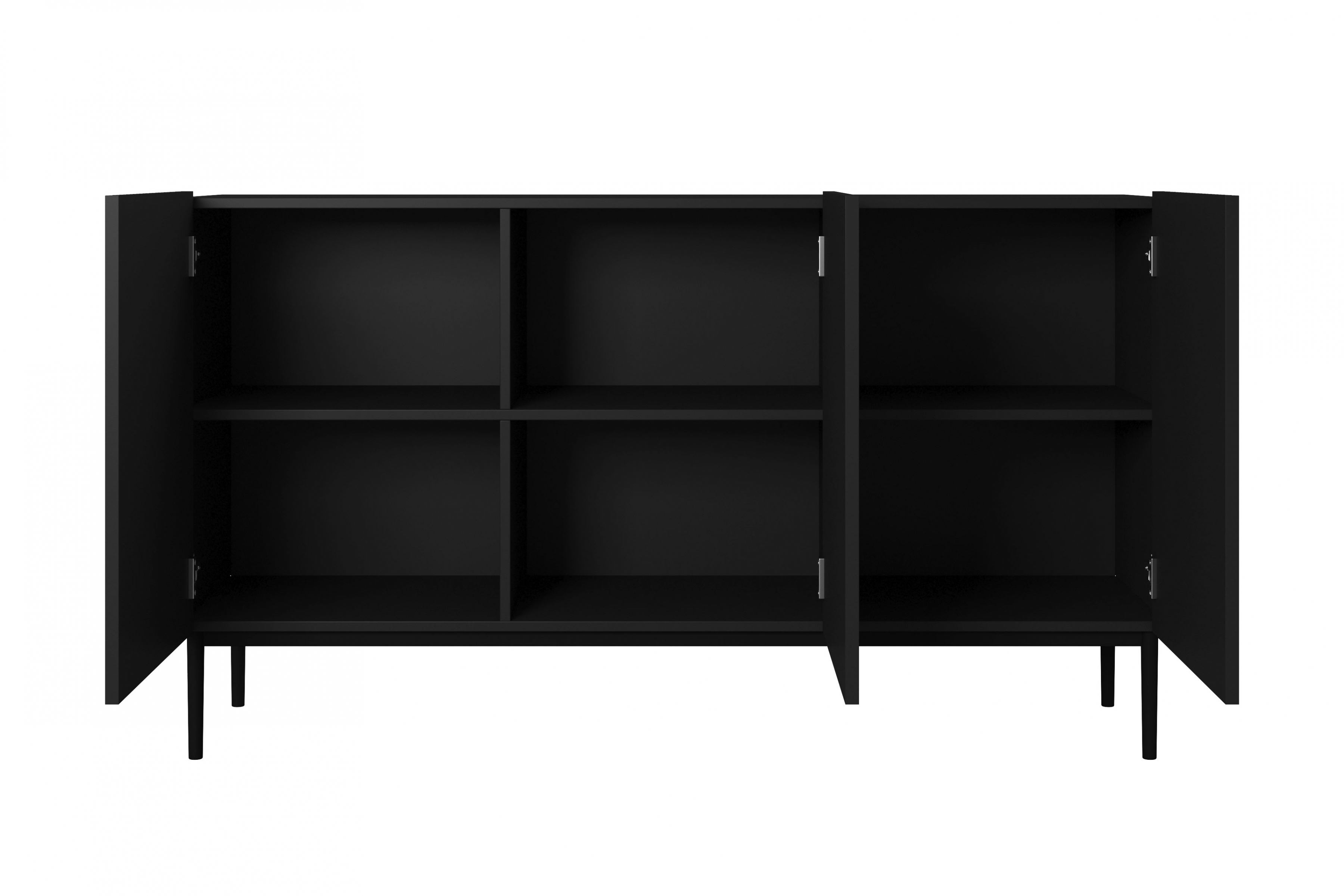 Komoda Nicole 150 cm - černý mat / černé nožky Komoda Nicole 150 cm třídveřová s frézovanou přední částí - černá mat / černá nozki