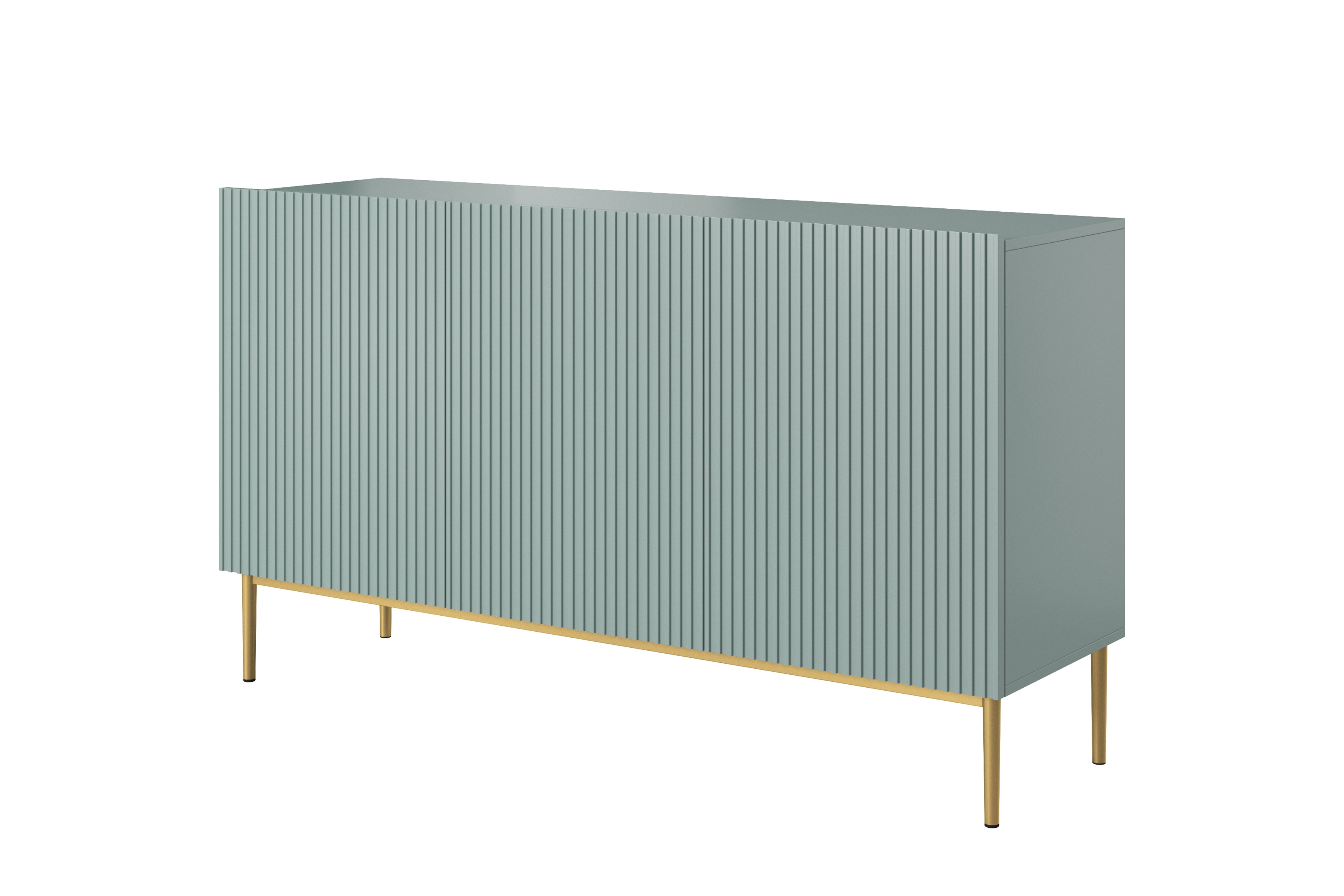 Komoda Nicole 150 cm trojdverová s frézovaným čelom - šalvia / zlaté nožičky - Koncovka Série Komoda Nicole 150 cm s frézovaným frontom i metalowymi nogami- szalwia / zlote nozki