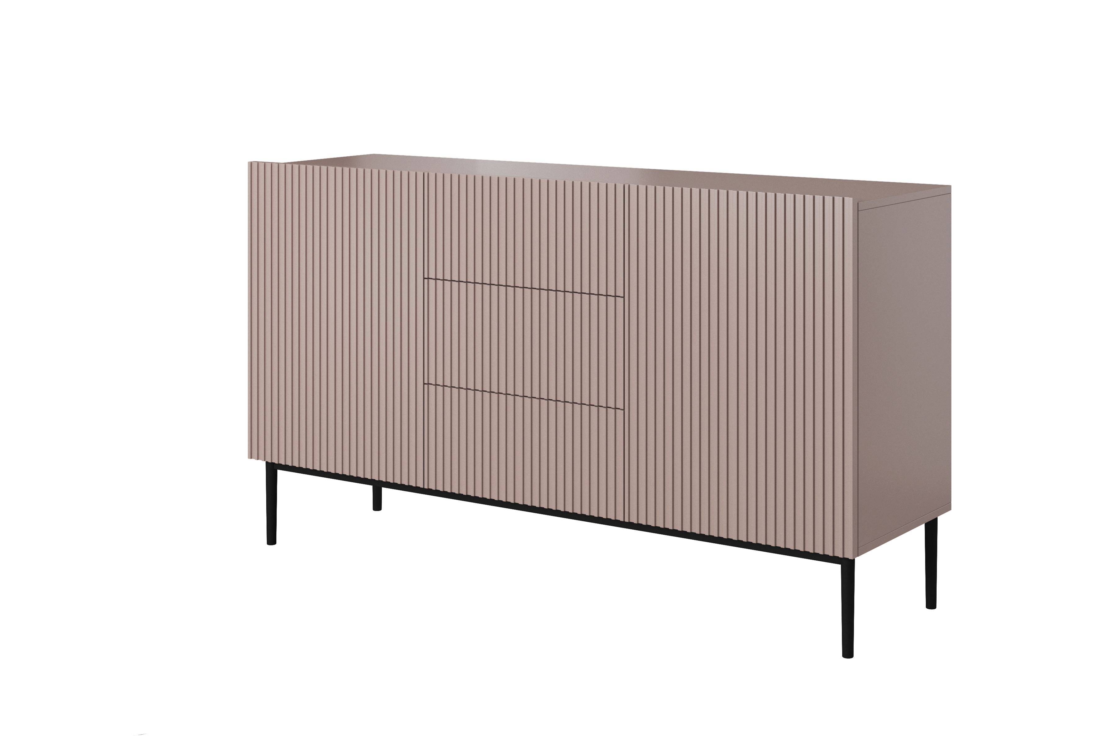 Komoda Nicole 150 cm se zásuvkami a policemi - antická růžová / černé nožky Komoda Nicole 150 cm se zásuvkami i metalowymi nogami - antický Růžová / černá nozki