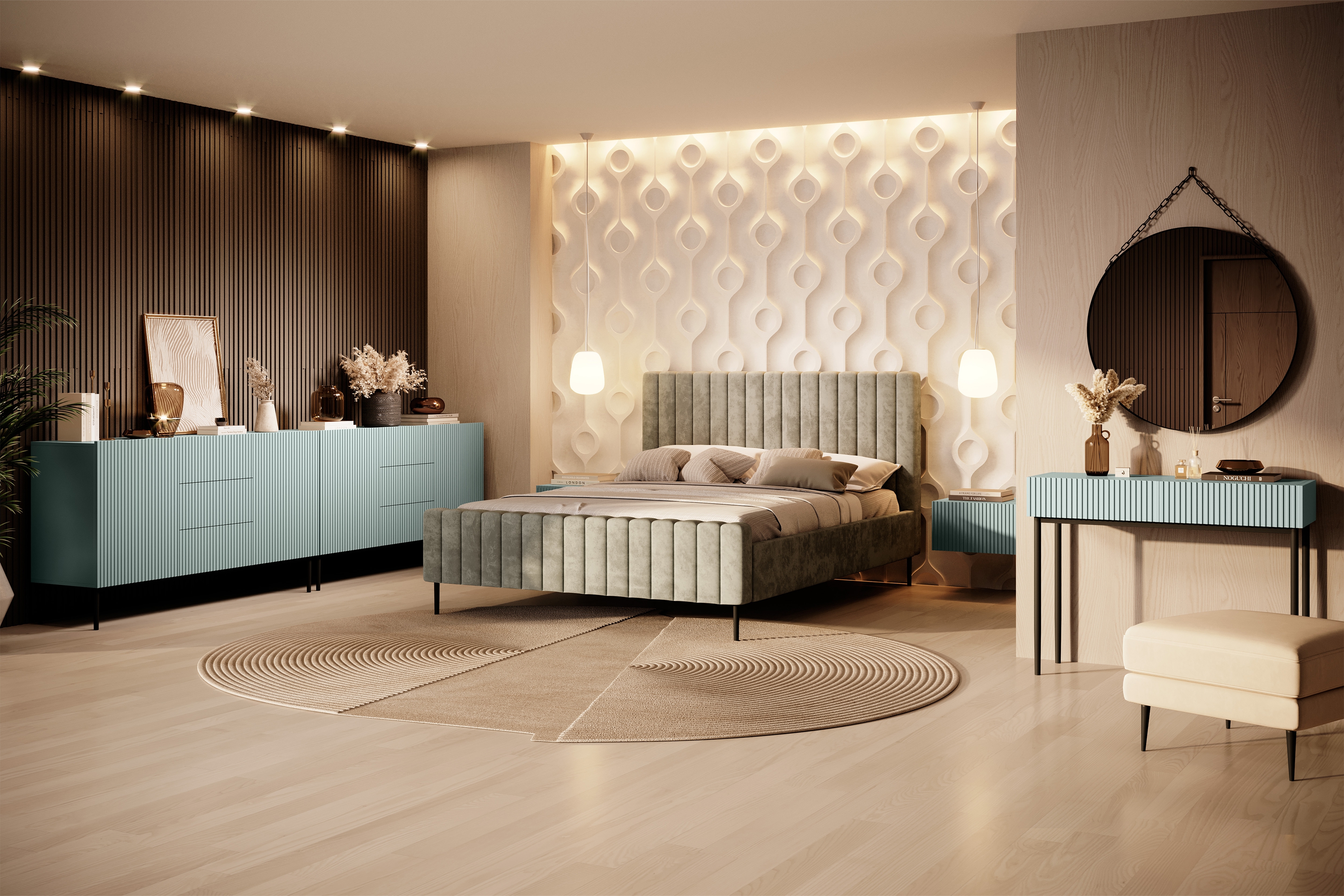 Komoda Nicole 150 cm so zásuvkami a policami - šalvia / čierne nožičky - Limitovaná ponuka Komoda Nicole 150 cm so zásuvkami i metalowymi nogami - szalwia / čierny nozki