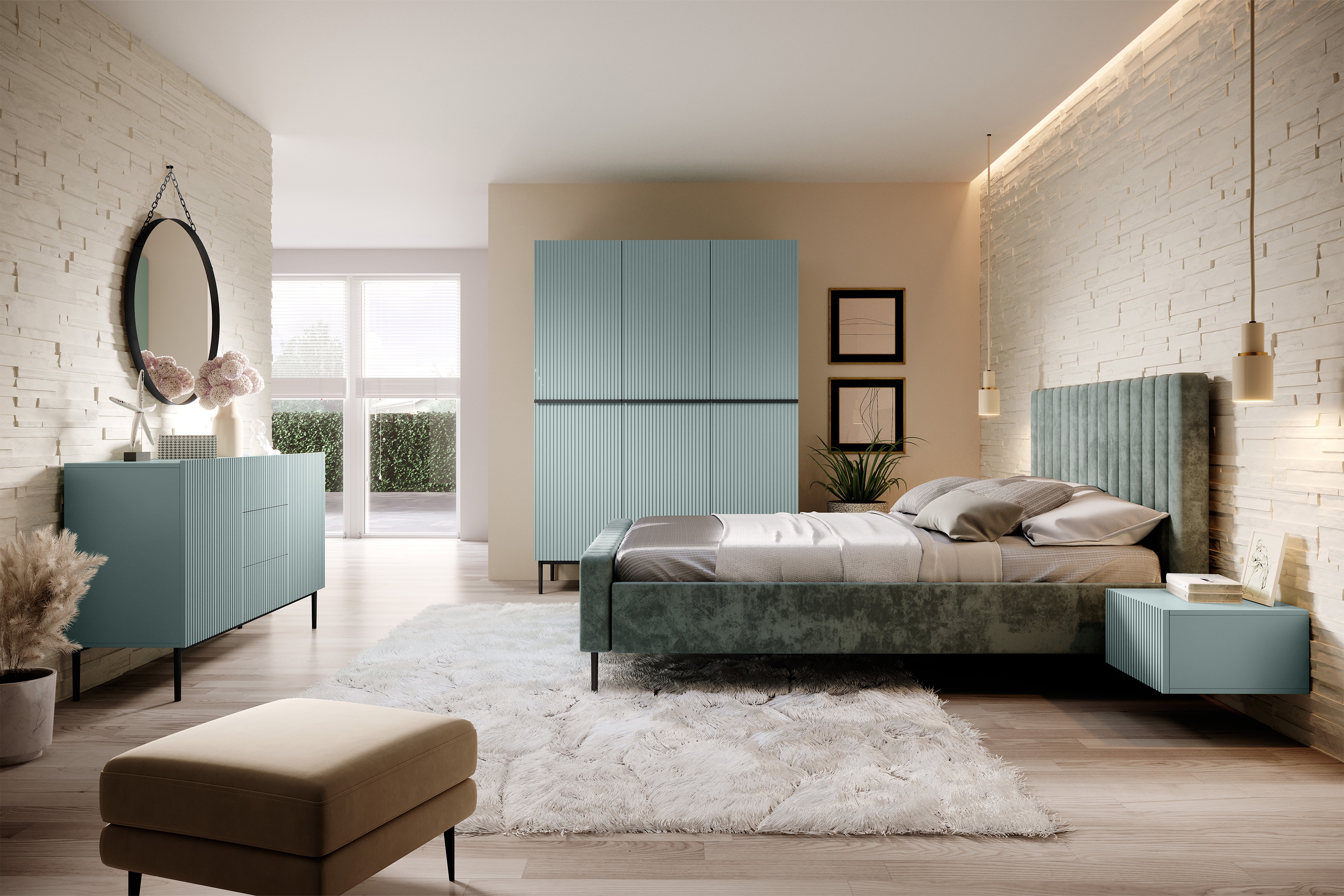 Komoda Nicole 150 cm so zásuvkami a policami - šalvia / čierne nožičky - Limitovaná ponuka Komoda Nicole 150 cm so zásuvkami i metalowymi nogami - szalwia / čierny nozki