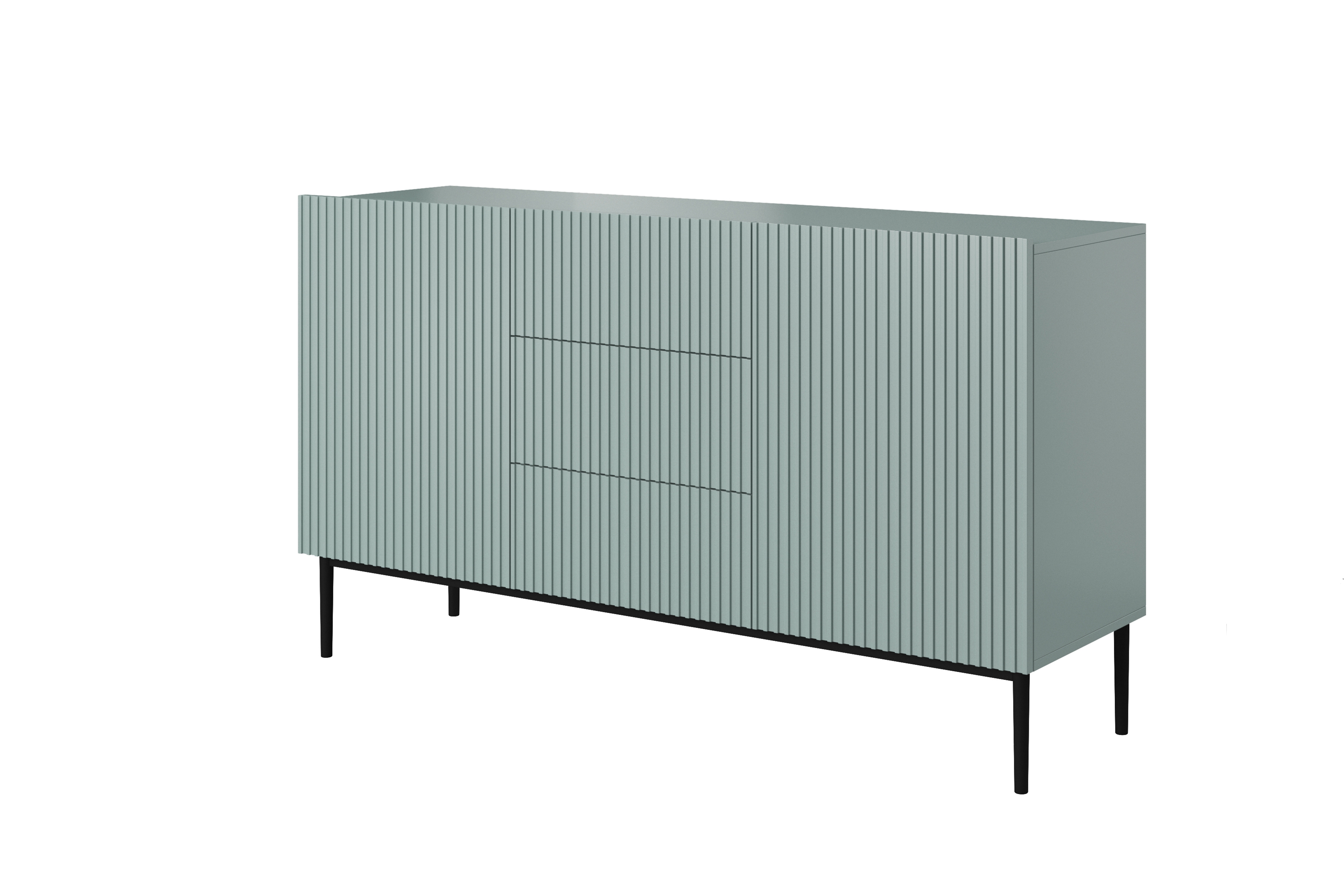 Komoda Nicole 150 cm so zásuvkami a policami - šalvia / čierne nožičky - Limitovaná ponuka Komoda Nicole 150 cm so zásuvkami i metalowymi nogami - szalwia / čierny nozki