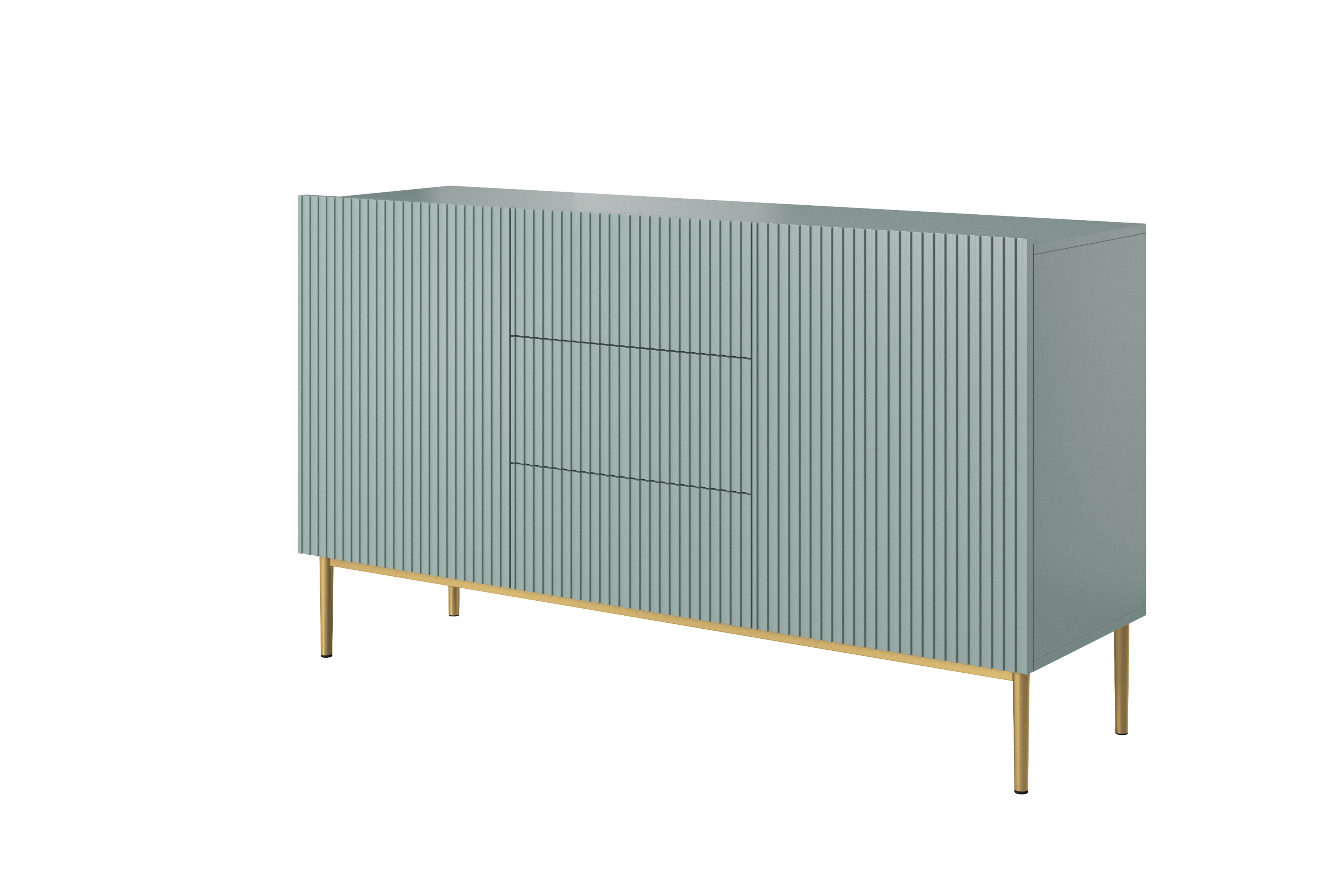 Komoda Nicole 150 cm so zásuvkami a policami - šalvia / zlaté nožičky - Limitovaná ponuka Komoda Nicole 150 cm so zásuvkami i metalowymi nogami - szalwia / zlote nozki