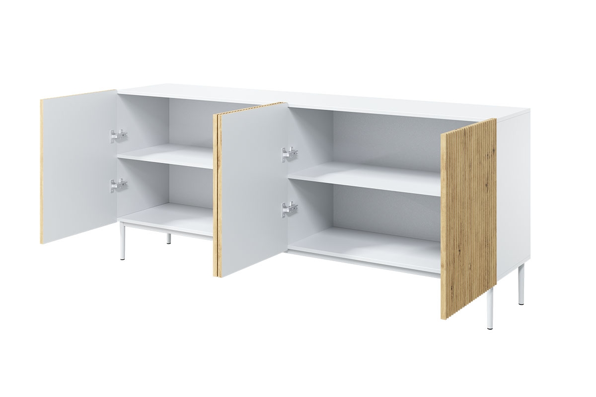Komoda Nicole 200 cm - biela / dub artisan / biele nožičky - Koncovka série Komoda s policami