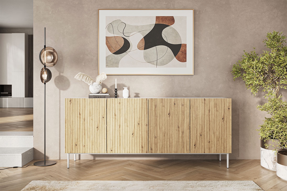 Komoda Nicole 200 cm - biela / dub artisan / biele nožičky - Koncovka série Komoda Nicole 200 cm