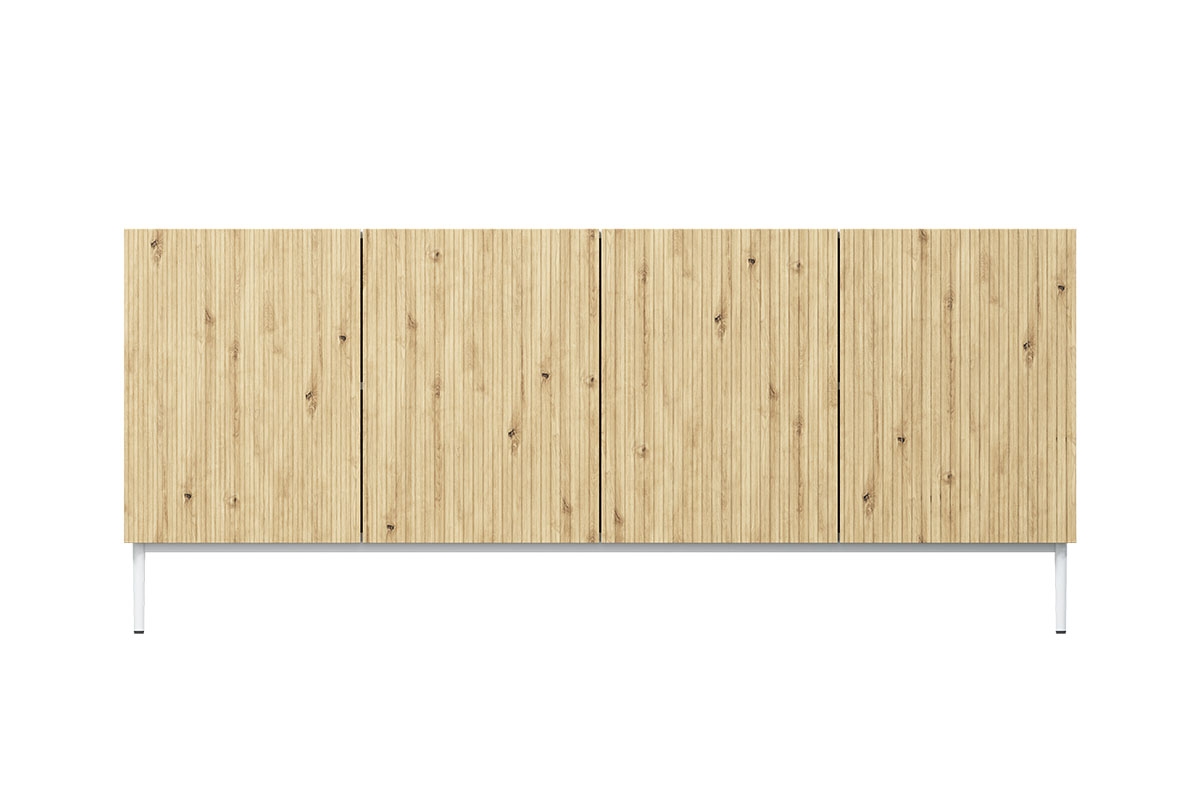 Komoda Nicole 200 cm - biela / dub artisan / biele nožičky - Koncovka série Komoda s frézovaním