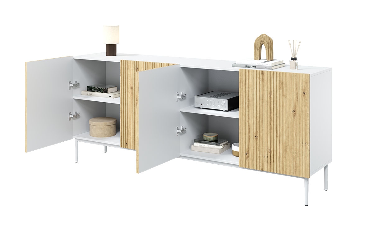 Komoda Nicole 200 cm - biela / dub artisan / biele nožičky - Koncovka série Komoda so skrinkami