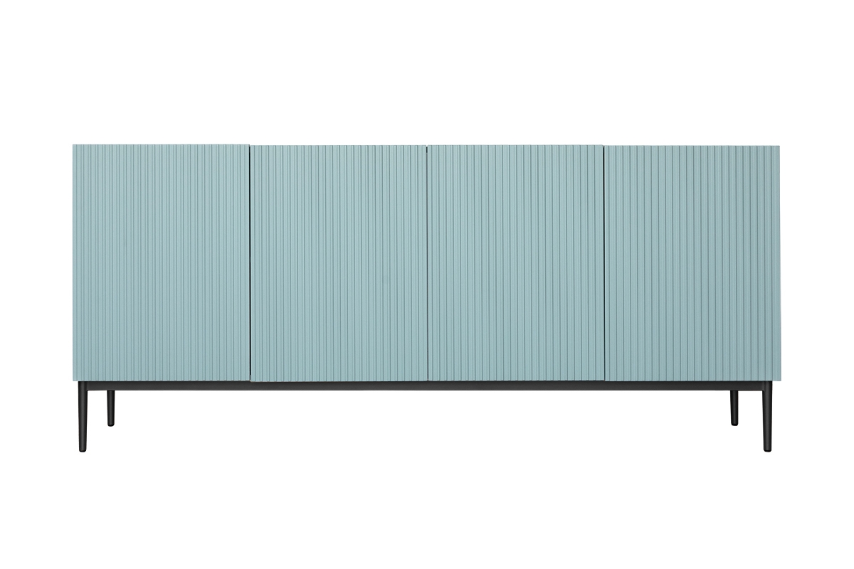 Komoda Nicole 200 cm s frézovaným čelom a kovovými nožičkami - šalvia / čierne nožičky - Koncovka Série Komoda .