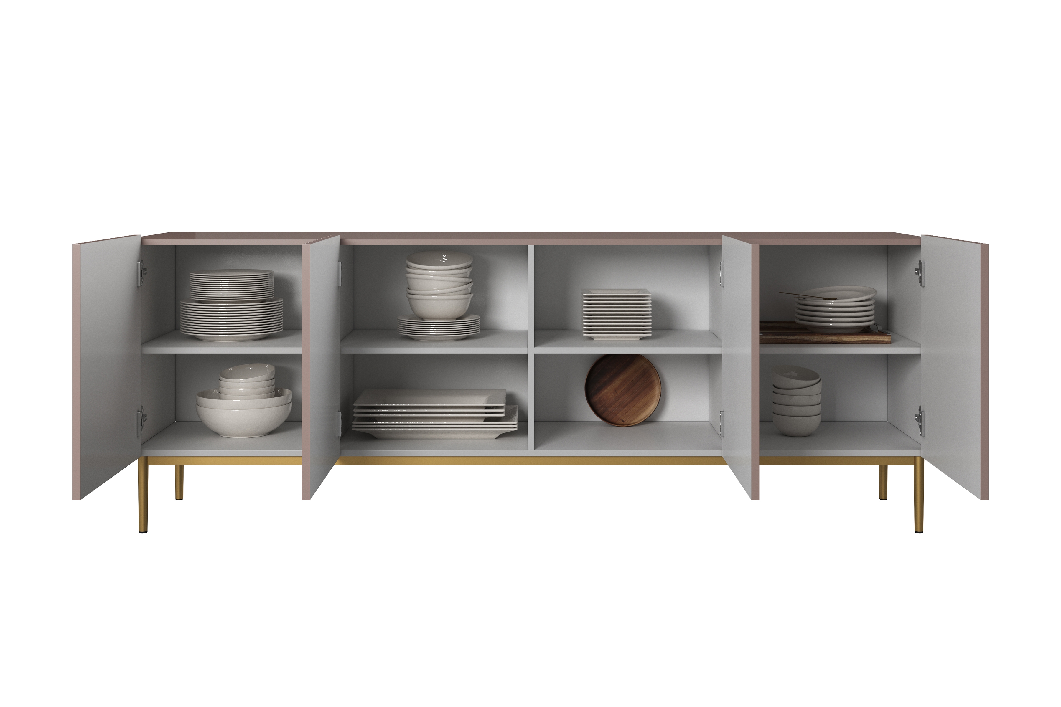 Komoda Nicole 200 cm na kovových nožičkách - antická ružová / zlaté nožičky - Koncovka Série Komoda Nicole 200 cm na kovových nohách - antický Ružová / zlote nozki