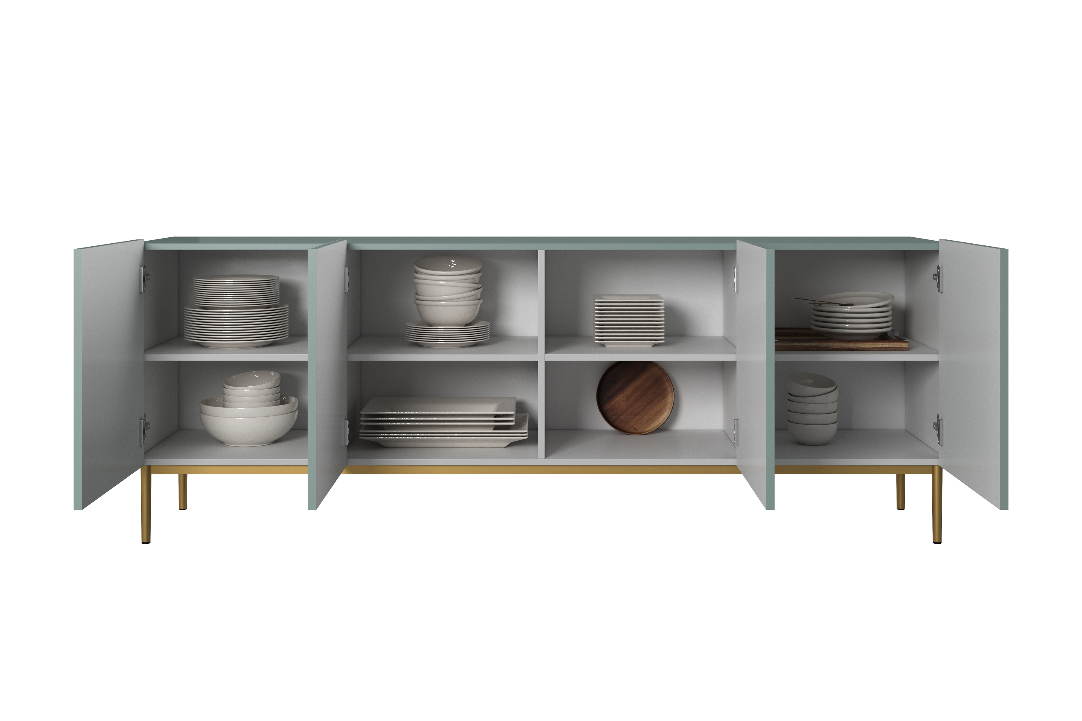 Komoda Nicole 200 cm na kovových nohách - šalvějová / zlaté nožky - Omezená nabídka Komoda Nicole 200 cm na kovových nohách- szalwia / zlaté nozki