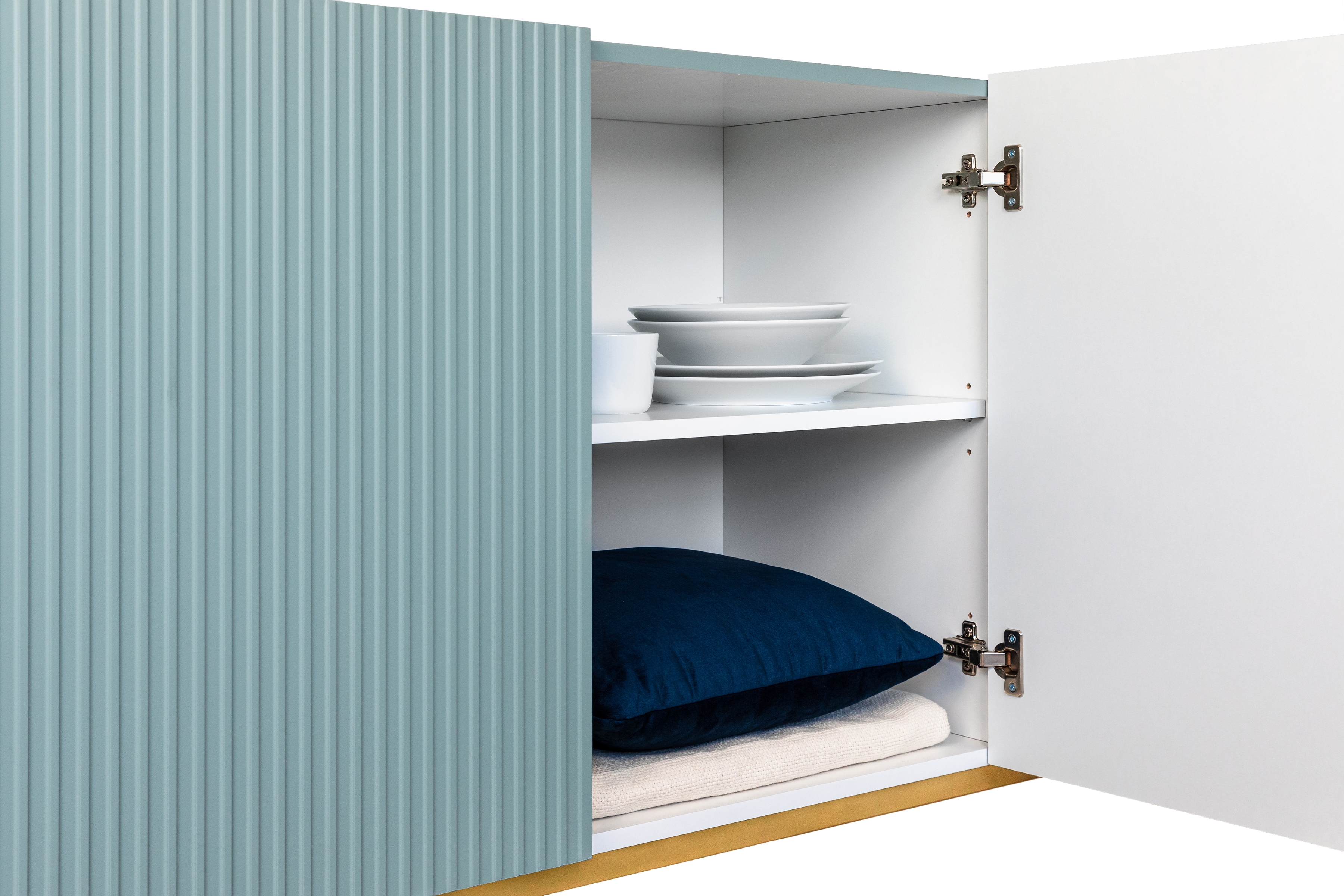 Komoda Nicole 200 cm na kovových nohách - šalvějová / zlaté nožky - Omezená nabídka Komoda Nicole 200 cm na kovových nohách- szalwia / zlaté nozki