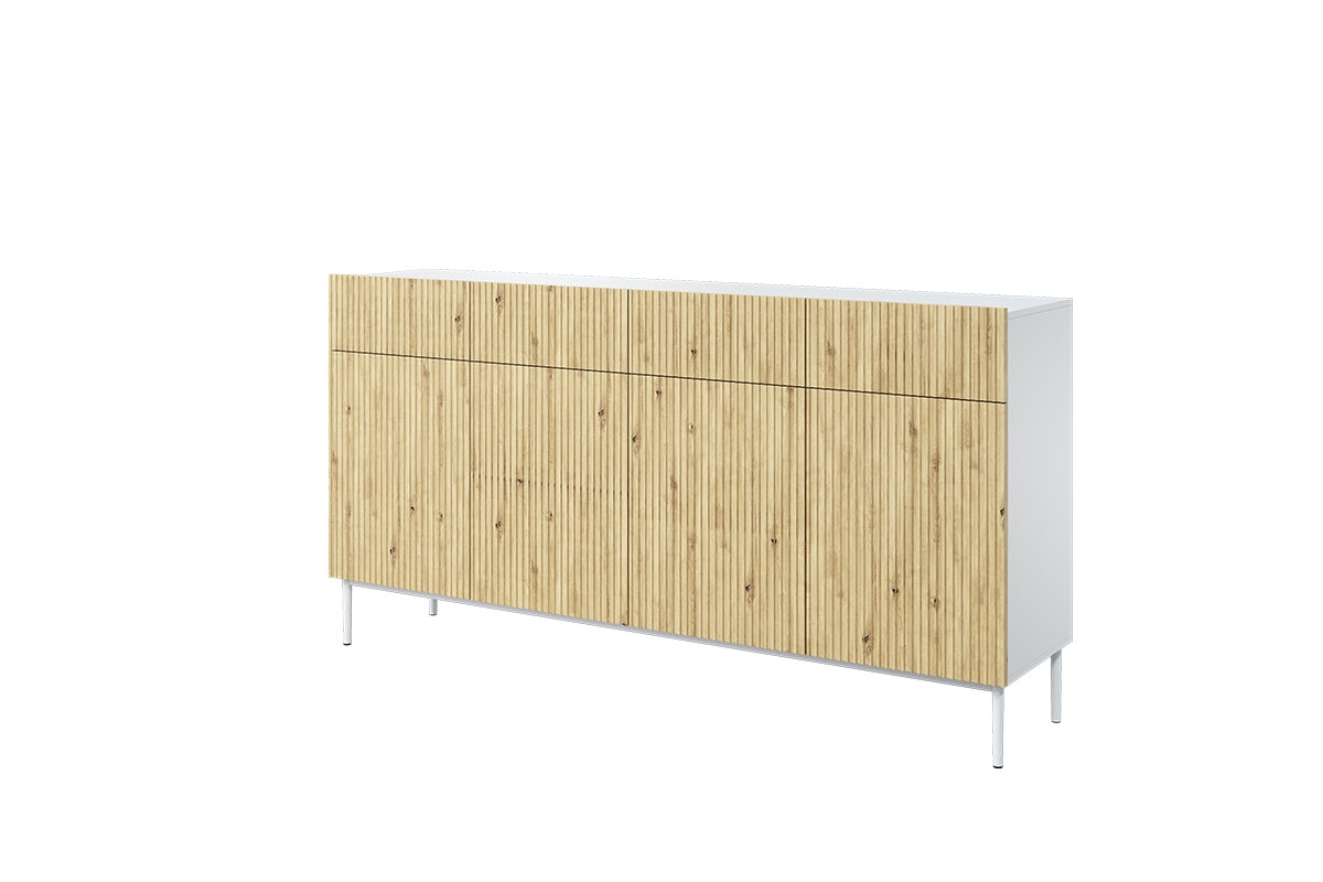 Komoda Nicole 200 cm so štyrmi zásuvkami - biela / dub artisan / biele nožičky - Koncovka série Komoda Nicole 200 cm so štyrmi zásuvkami - biela / dub artisan / biele nožičky