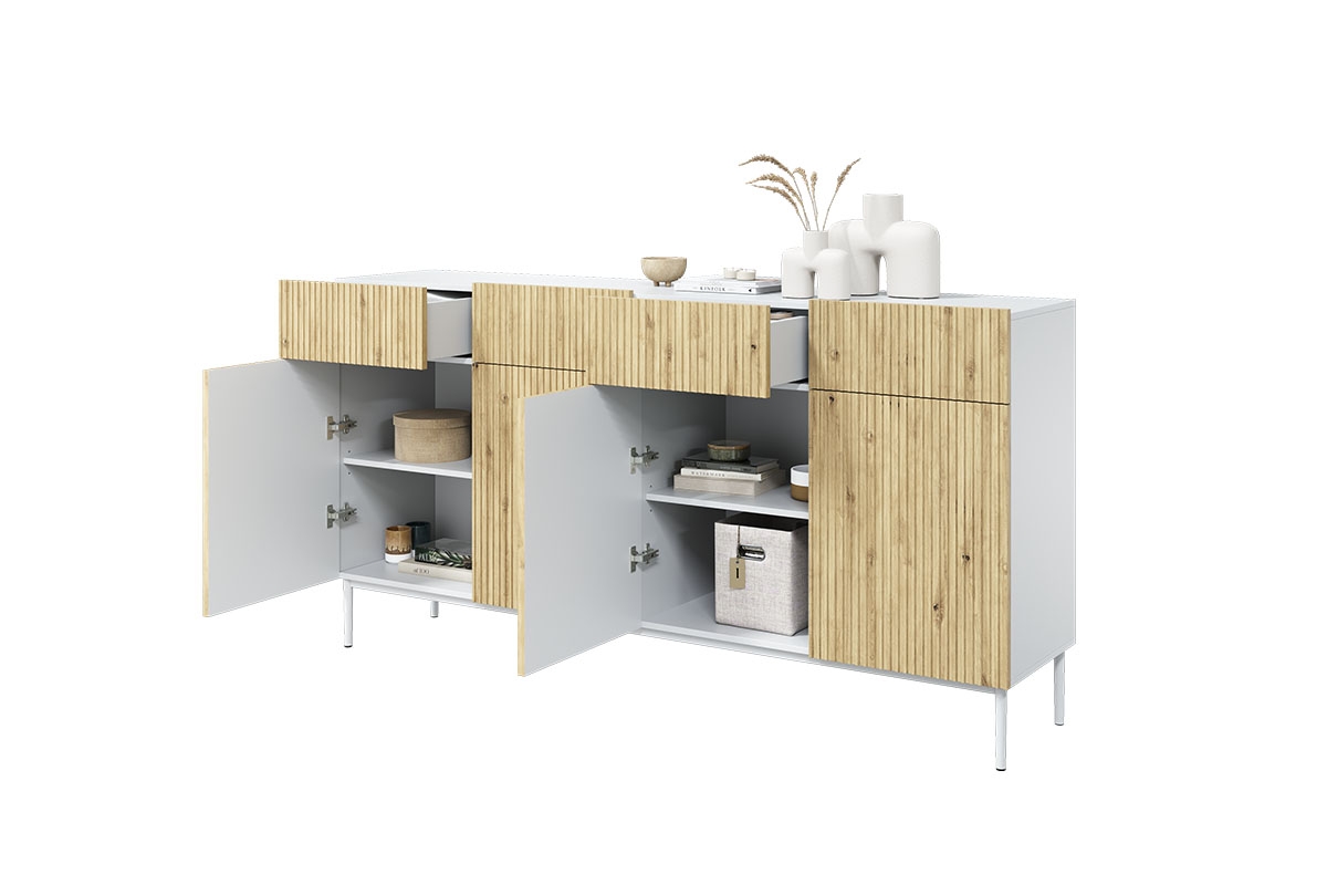 Komoda Nicole 200 cm so štyrmi zásuvkami - biela / dub artisan / biele nožičky - Koncovka série Komoda Nicole 200 cm so štyrmi zásuvkami - biela / dub artisan / biele nožičky - vnútro 1