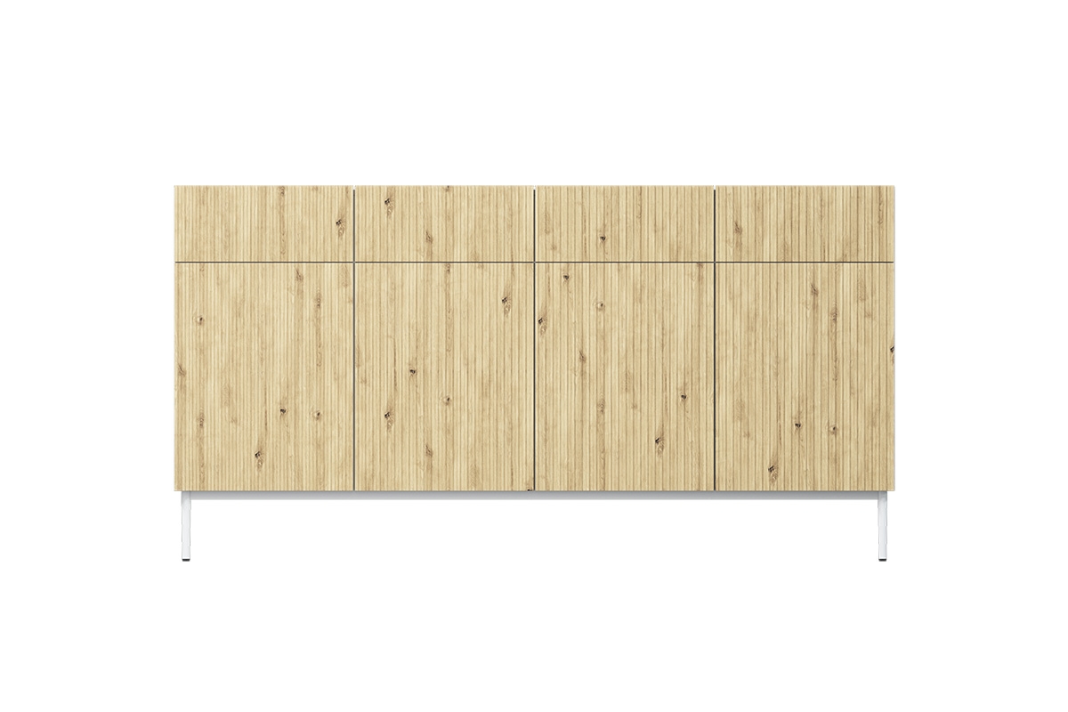 Komoda Nicole 200 cm so štyrmi zásuvkami - biela / dub artisan / biele nožičky - Koncovka série Komoda Nicole 200 cm so štyrmi zásuvkami - biela / dub artisan / biele nožičky - predná časť