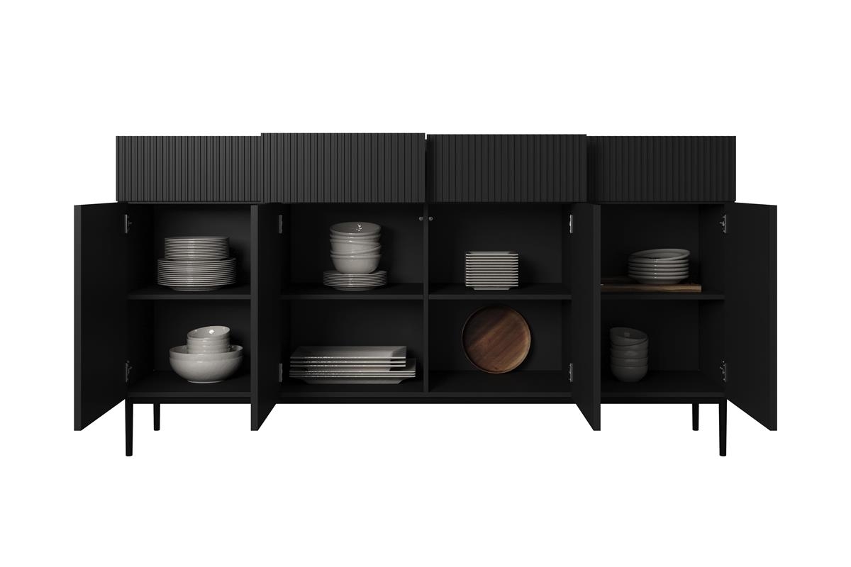 Komoda so zásuvkami Nicole 200 cm - matná čierna / čierne nohy Komoda .