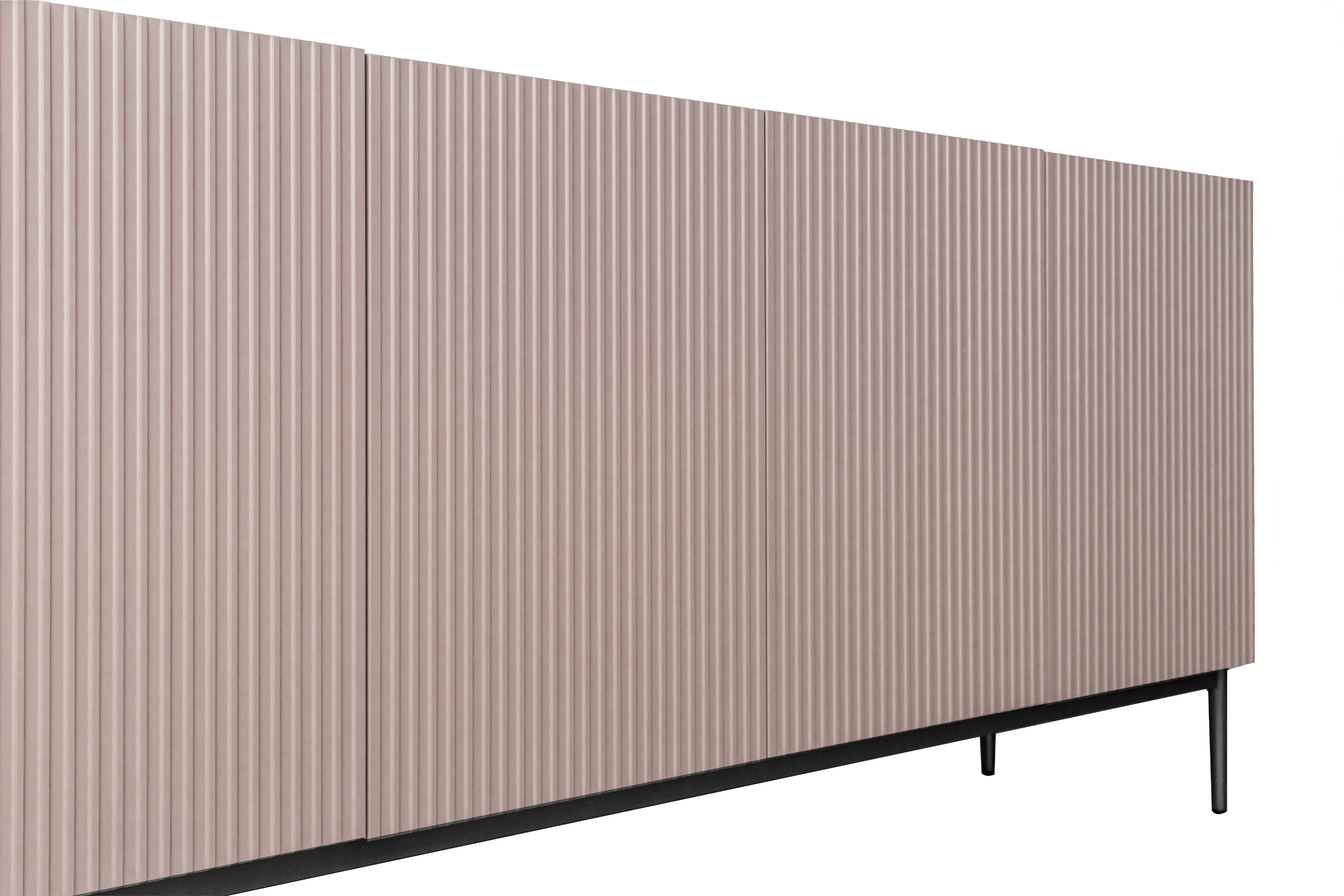 Komoda Nicole 200 cm s kovovými nožičkami - antická ružová / čierne nožičky - Koncovka Série Komoda Nicole 200 cm s frézovaným frontom i metalowymi nogami - antický Ružová / čierny nozki