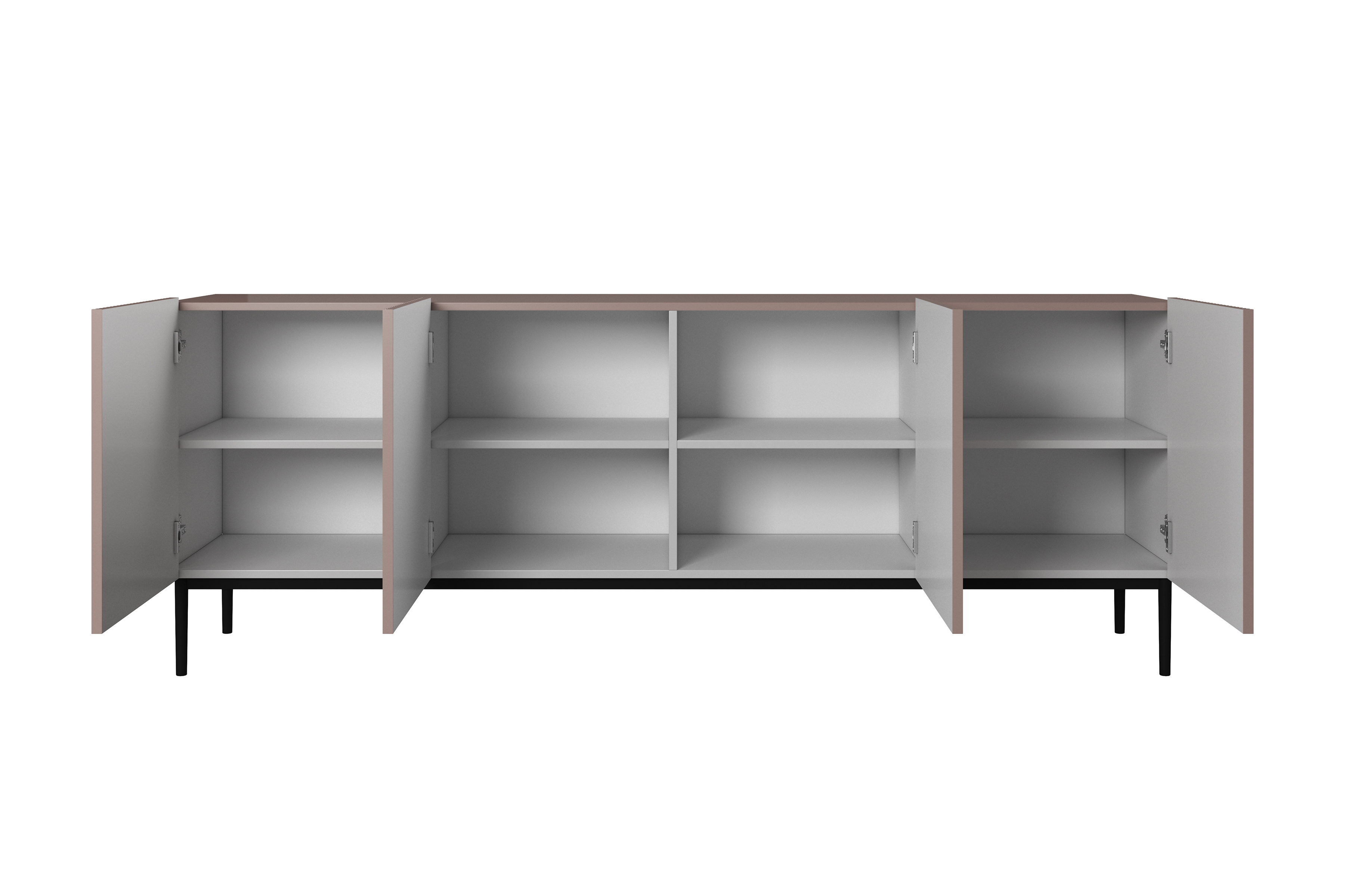 Komoda Nicole 200 cm s kovovými nožičkami - antická ružová / čierne nožičky - Koncovka Série Komoda Nicole 200 cm s frézovaným frontom i metalowymi nogami - antický Ružová / čierny nozki