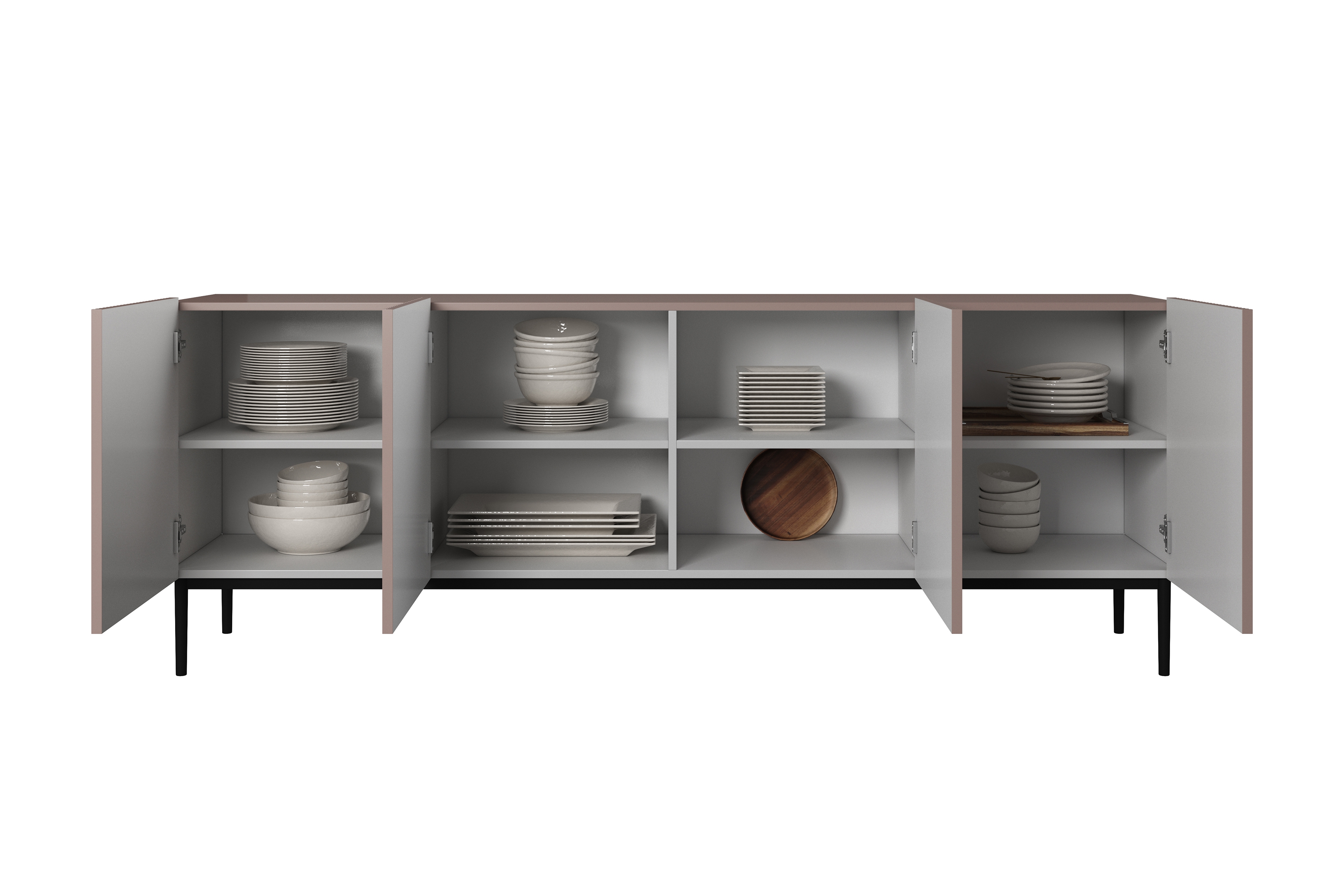 Komoda Nicole 200 cm s kovovými nožičkami - antická ružová / čierne nožičky - Koncovka Série Komoda Nicole 200 cm s frézovaným frontom i metalowymi nogami - antický Ružová / čierny nozki