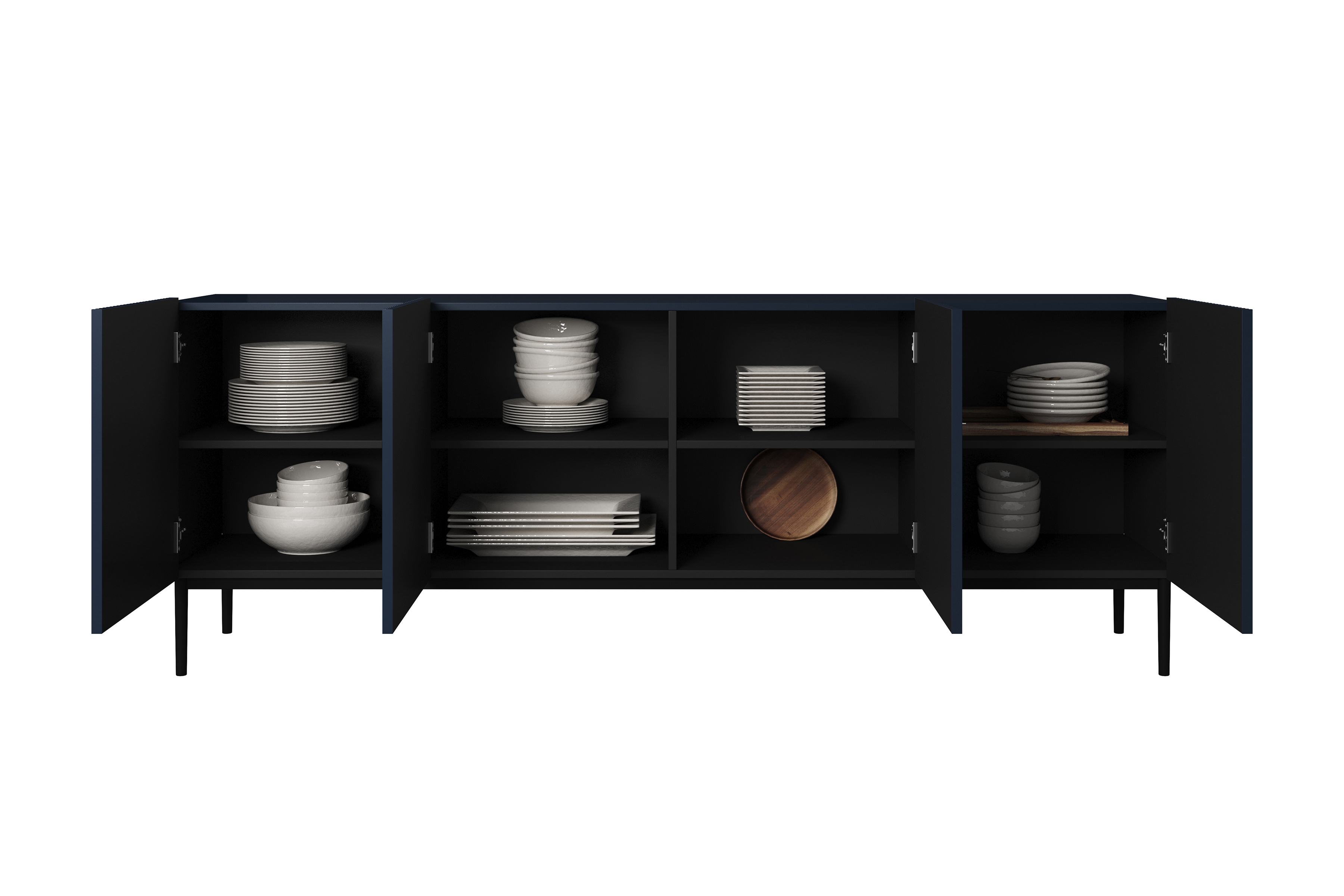 Komoda Nicole 200 cm s frézovaným čelom a kovovými nožičkami - granátová / čierne nožičky - Koncovka Série Komoda Nicole 200 cm s frézovaným frontom i metalowymi nogami - granat / čierny nozki