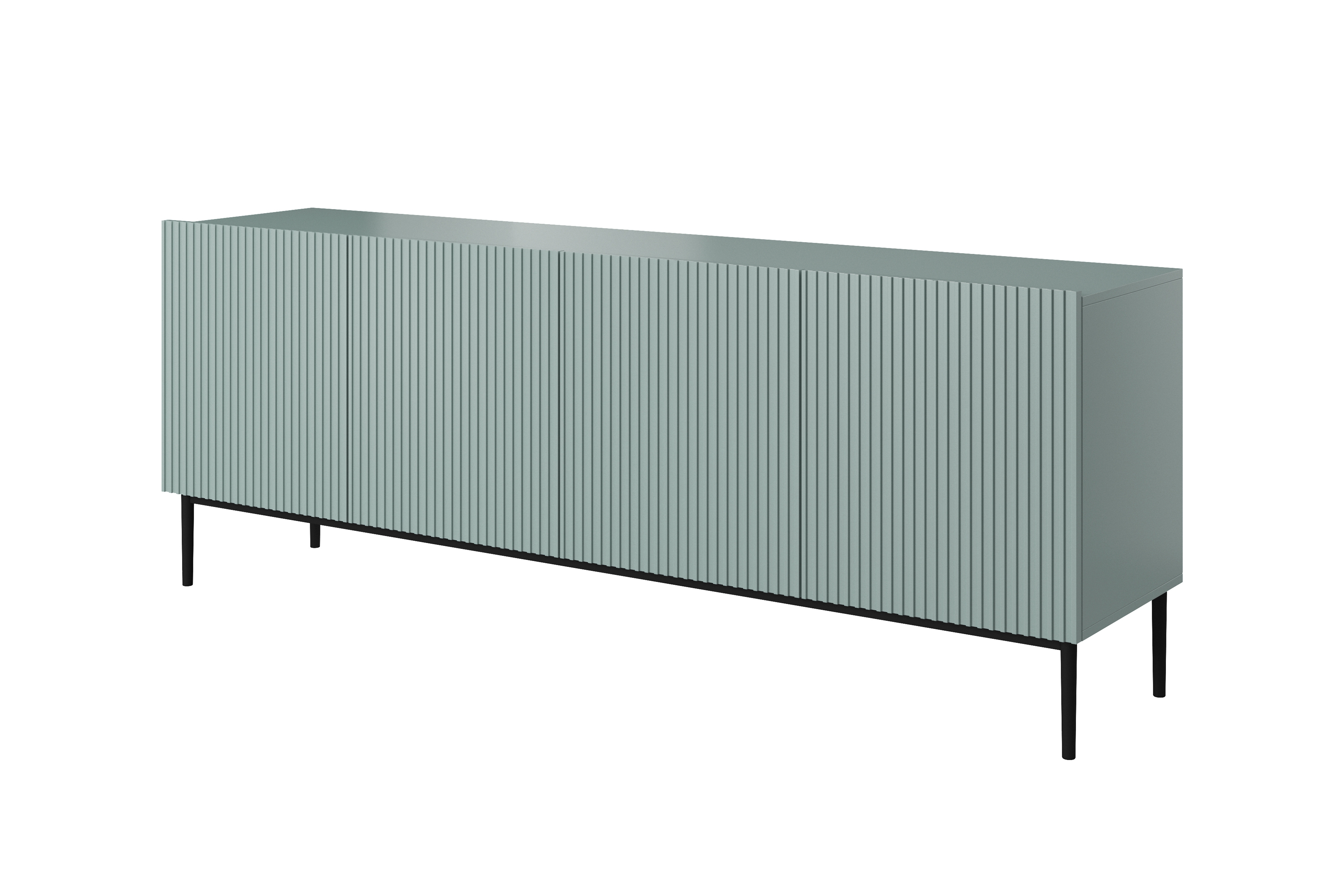 Komoda Nicole 200 cm s frézovaným čelom a kovovými nožičkami - šalvia / čierne nožičky - Koncovka Série Komoda Nicole 200 cm s frézovaným frontom i metalowymi nogami- szalwia / čierny nozki