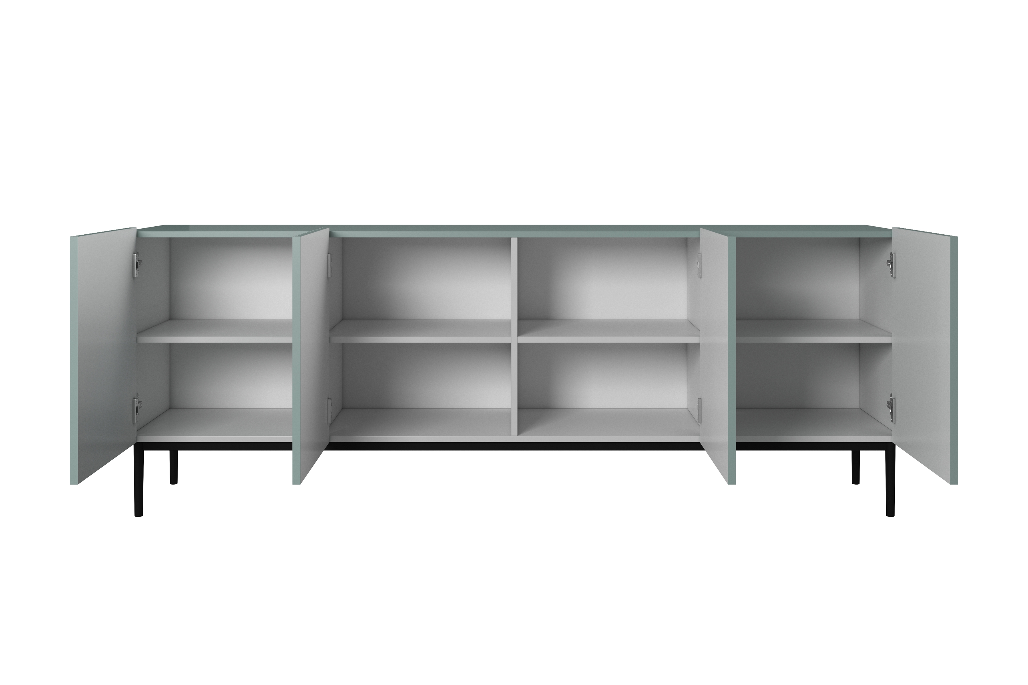 Komoda Nicole 200 cm s frézovaným čelom a kovovými nožičkami - šalvia / čierne nožičky - Koncovka Série Komoda Nicole 200 cm s frézovaným frontom i metalowymi nogami- szalwia / čierny nozki