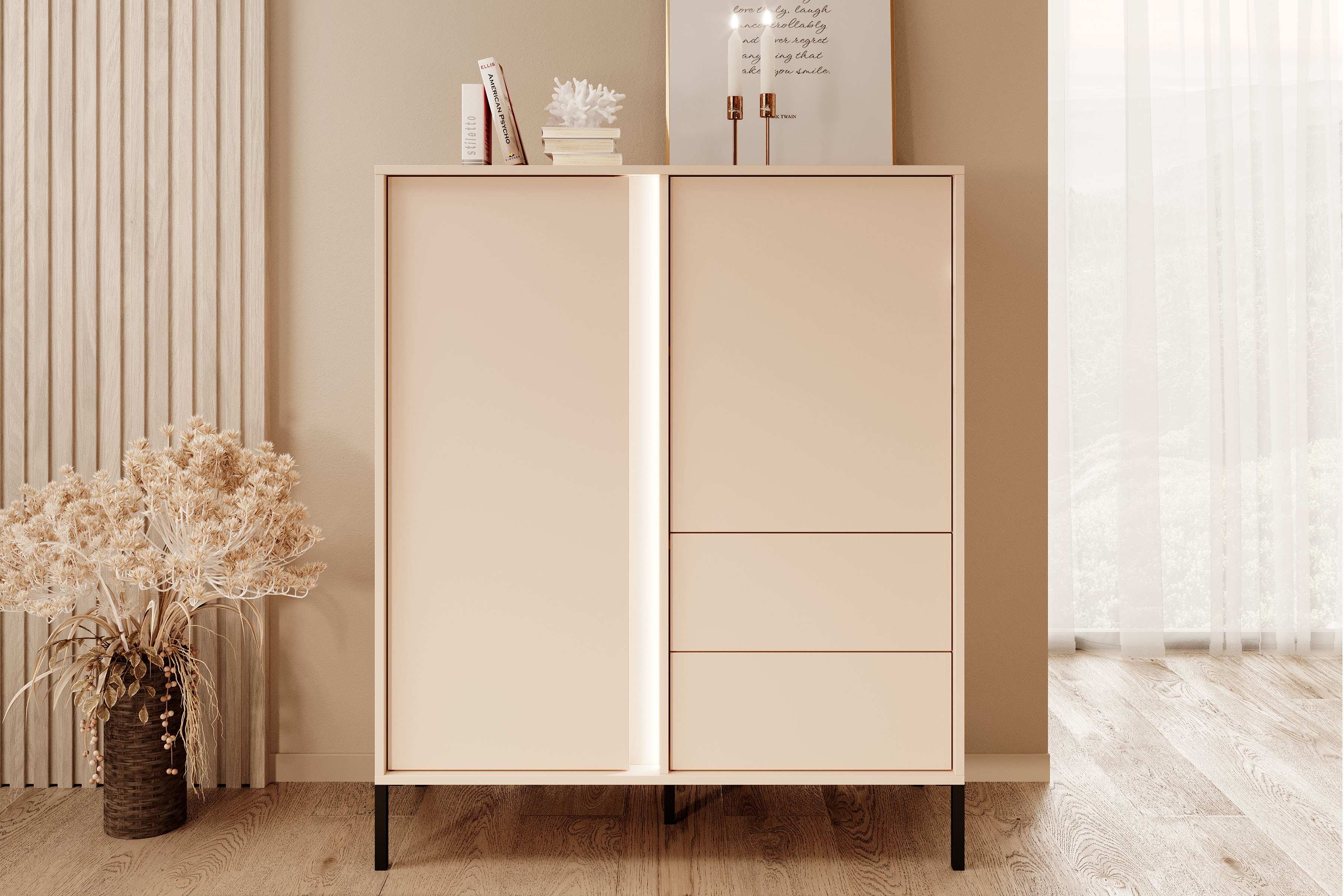 Vysoká komoda Nifan 103 cm - béžová Komoda Nifan vysoká 103 cm - Béžová