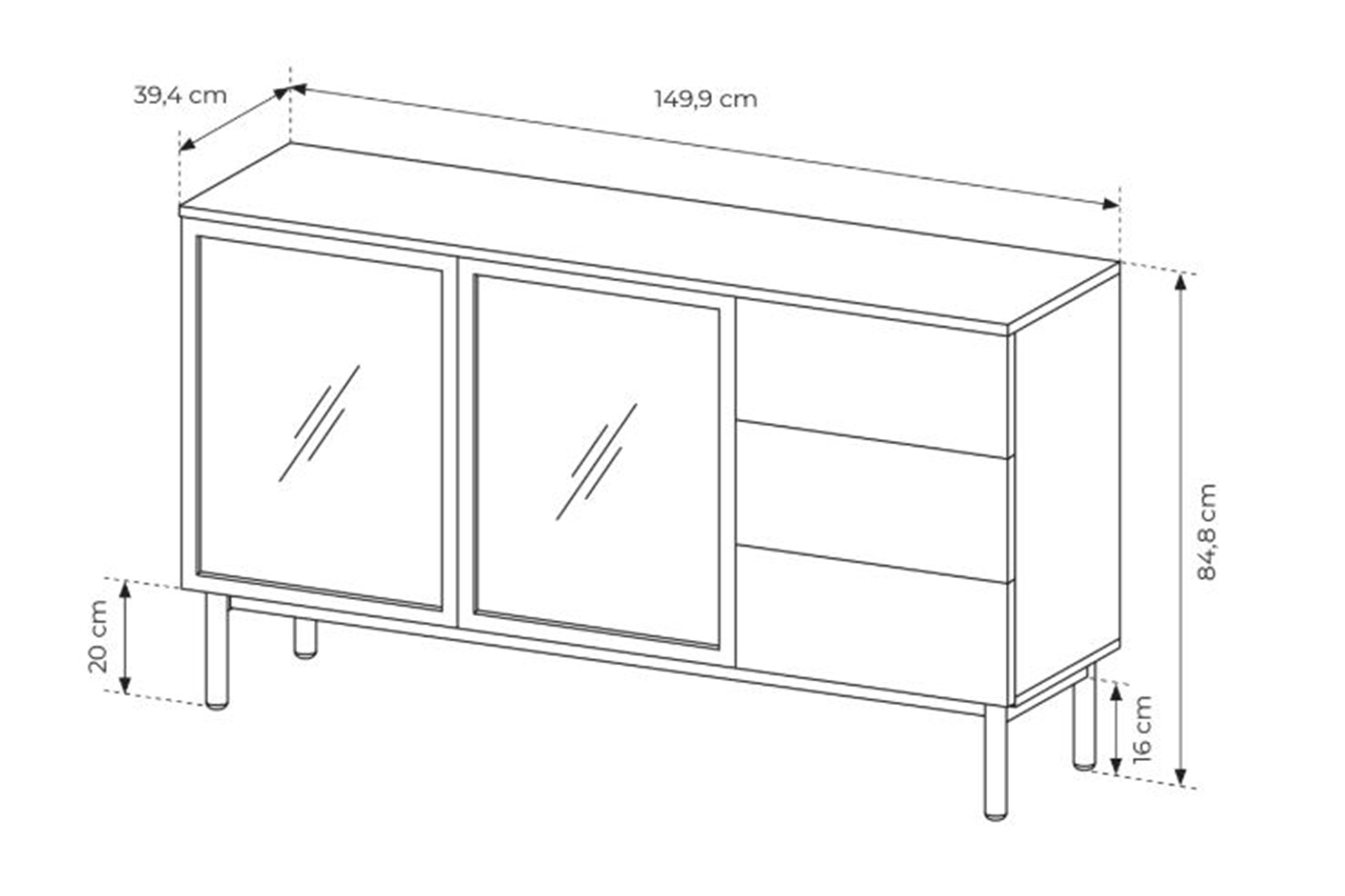 Komoda Noro 150 cm se zásuvkami a LED osvětlením - dub evoke / černá Komoda Noro 150 cm se zásuvkami i oswietleniem LED - dub evoke / černá