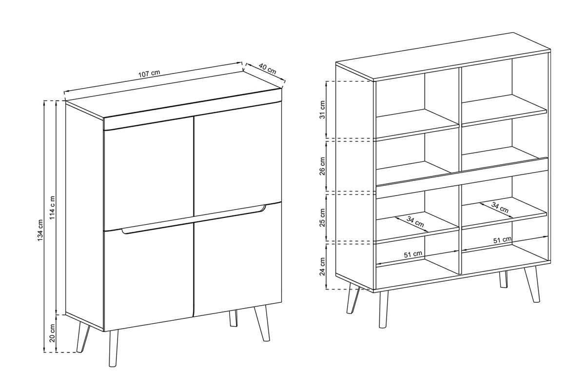 Komoda Dorin - Dub artisan Štvordverová komoda Dorin - dub artisan - rozmery
