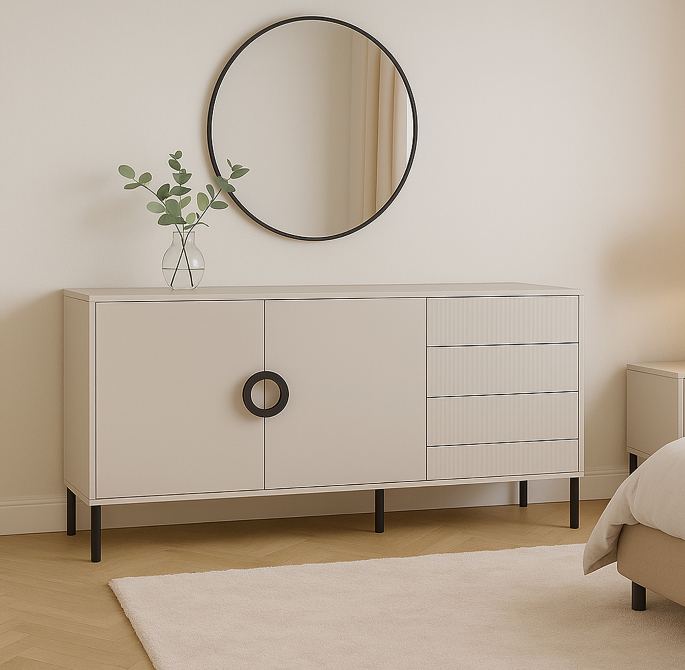 Komoda Nubo 150 cm so zásuvkami - kašmír / čierne nožičky Komoda Nubo 150 cm so zásuvkami - kašmír / Čierny