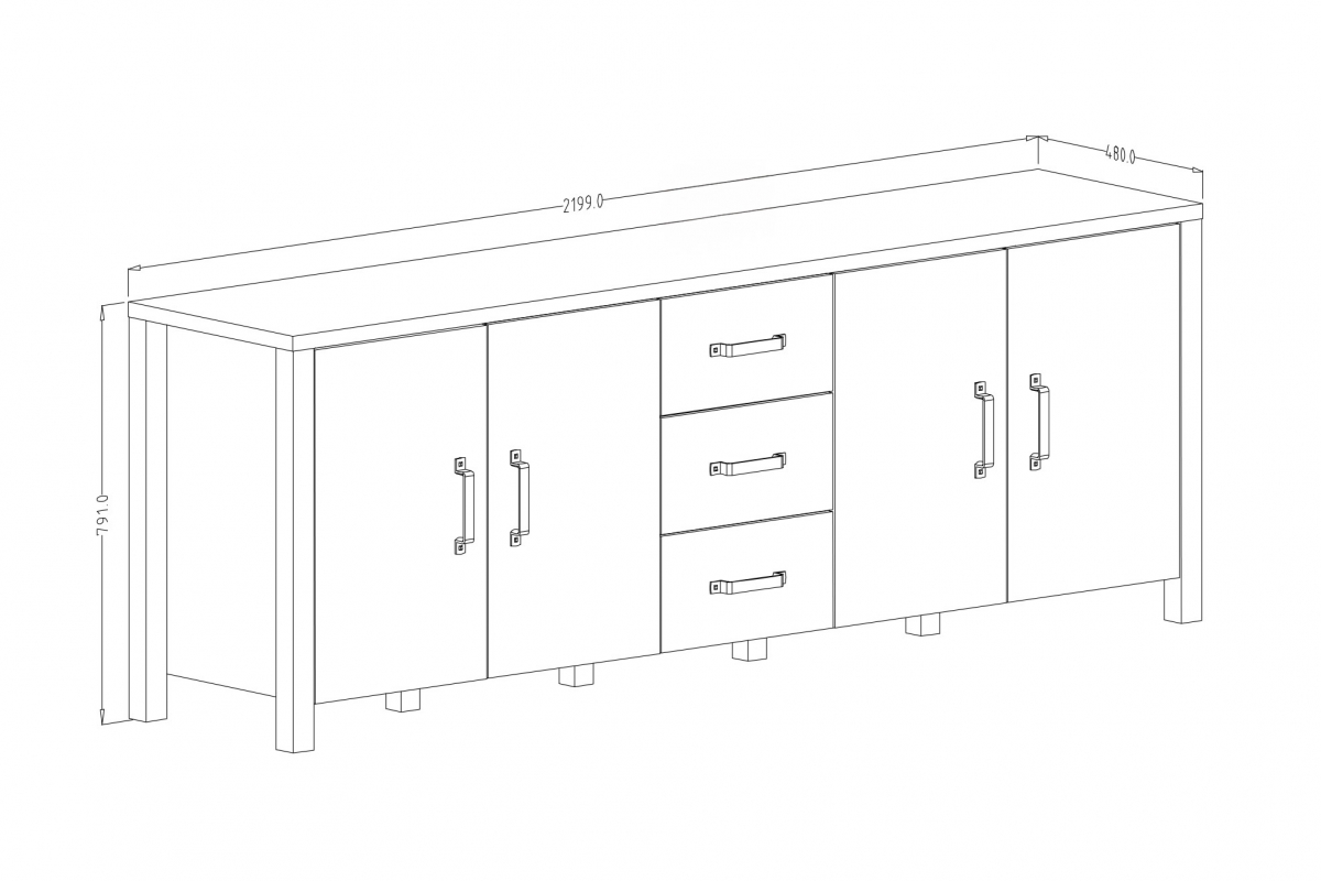 Komoda Olin 25 se zásuvkami 220 cm - appenzeller fichte / černá Komoda Olin 25 220 cm se zásuvkami - appenzeller fichte / černá